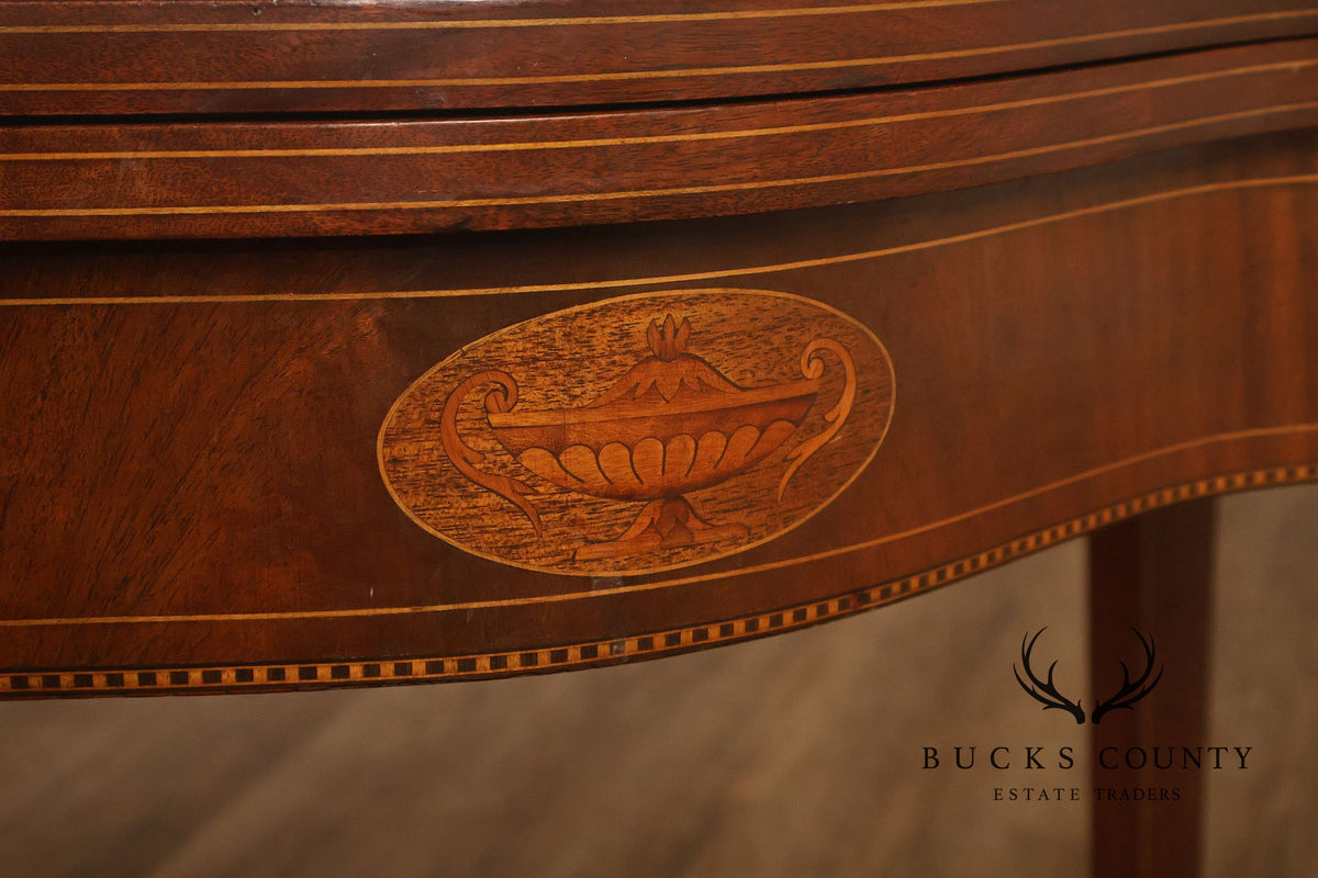 Hepplewhite Style Mahogany Serpentine Fold-Top Card Table With Satinwood Inlay