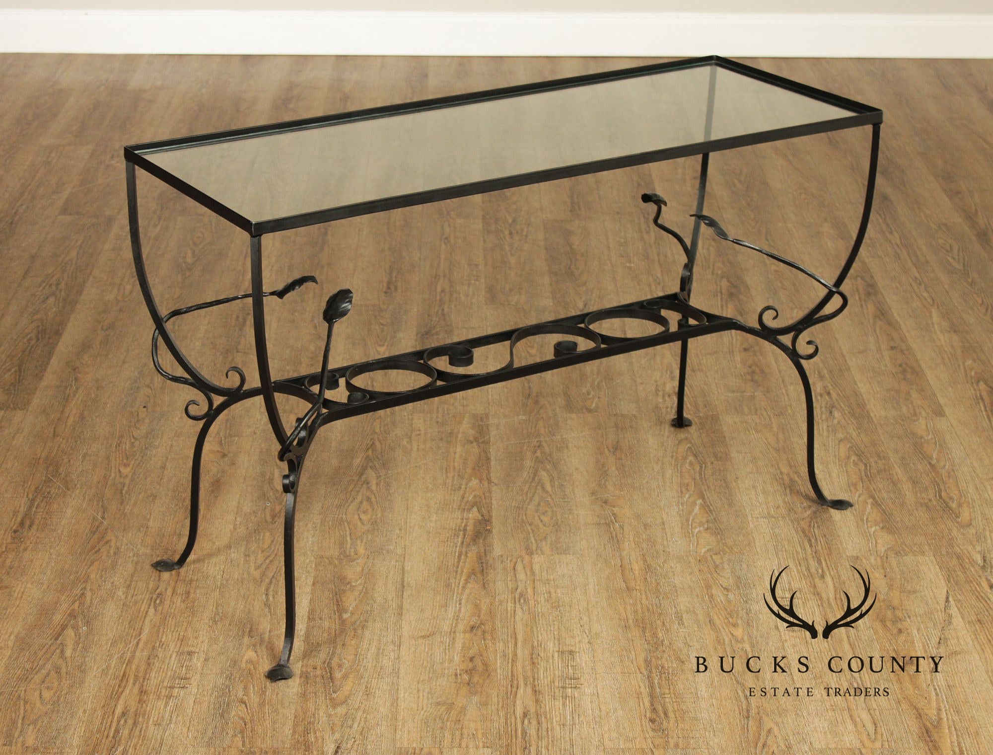 Salterini Style Wrought Iron & Glass Rectangular Console Table