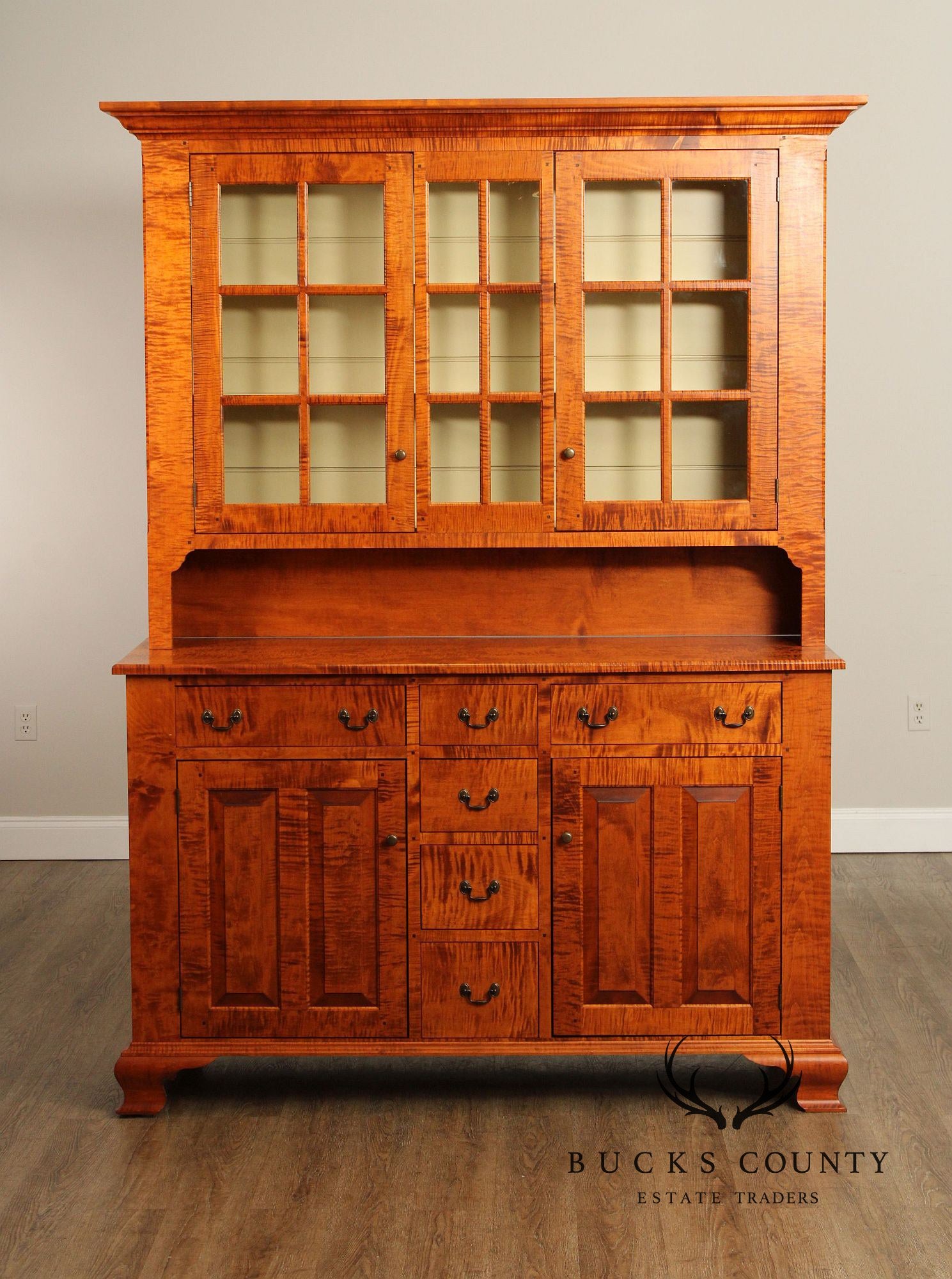 Tiger Maple Bench-Made Step-Back Cupboard