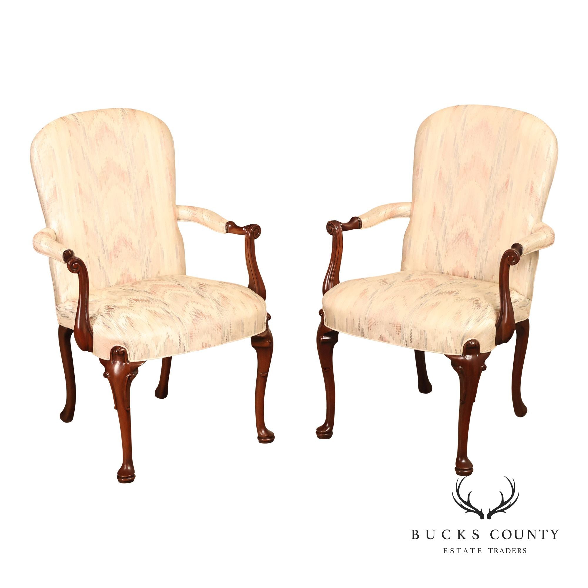 Southwood Queen Anne Style Pair of Mahogany Armchairs