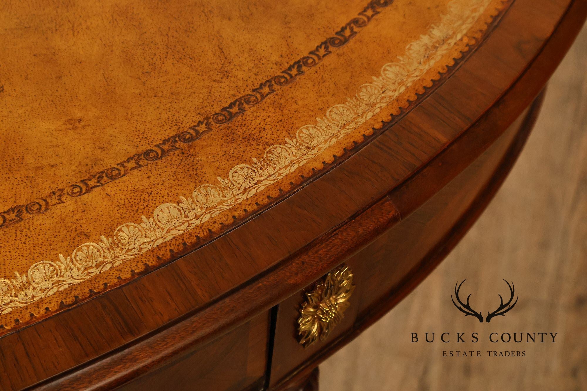 Maitland-Smith Regency Style Oval Leather Top Writing Table