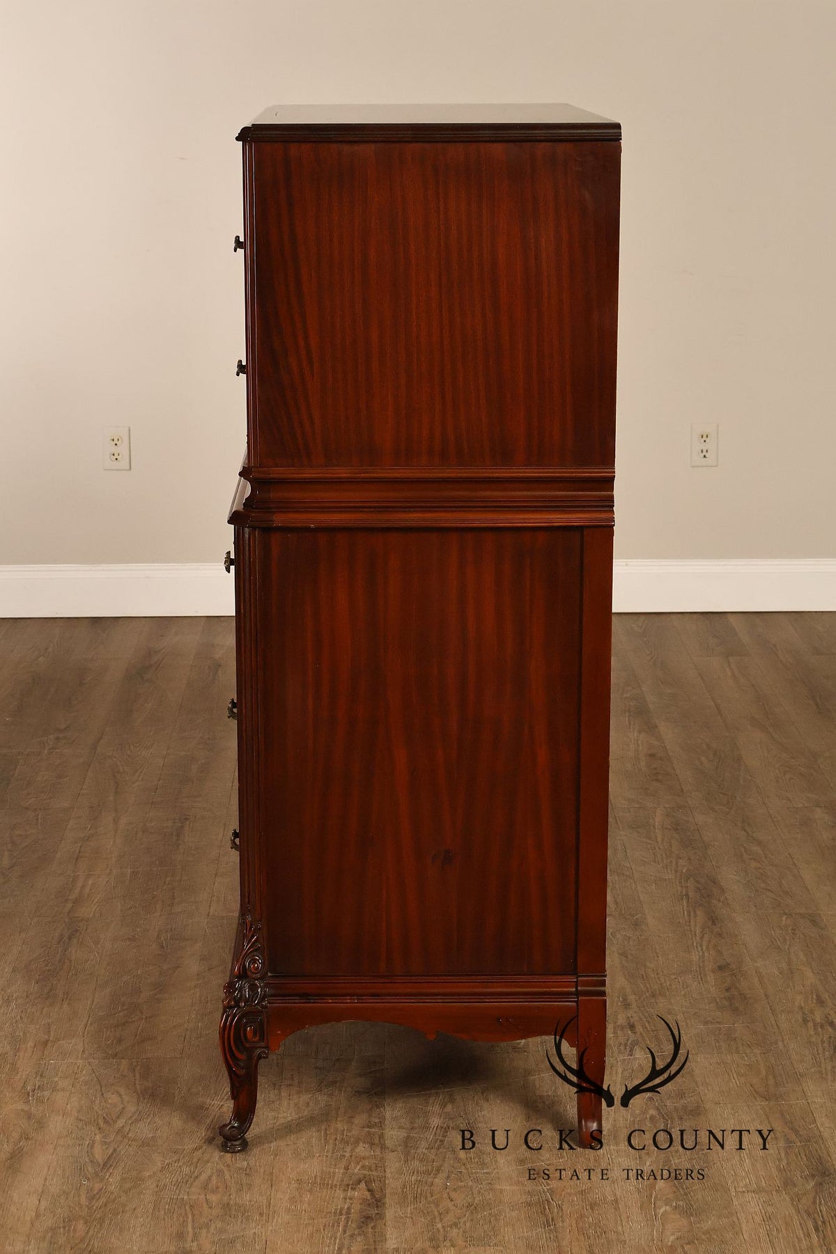 1940’s Flame Mahogany Carved Tall Chest