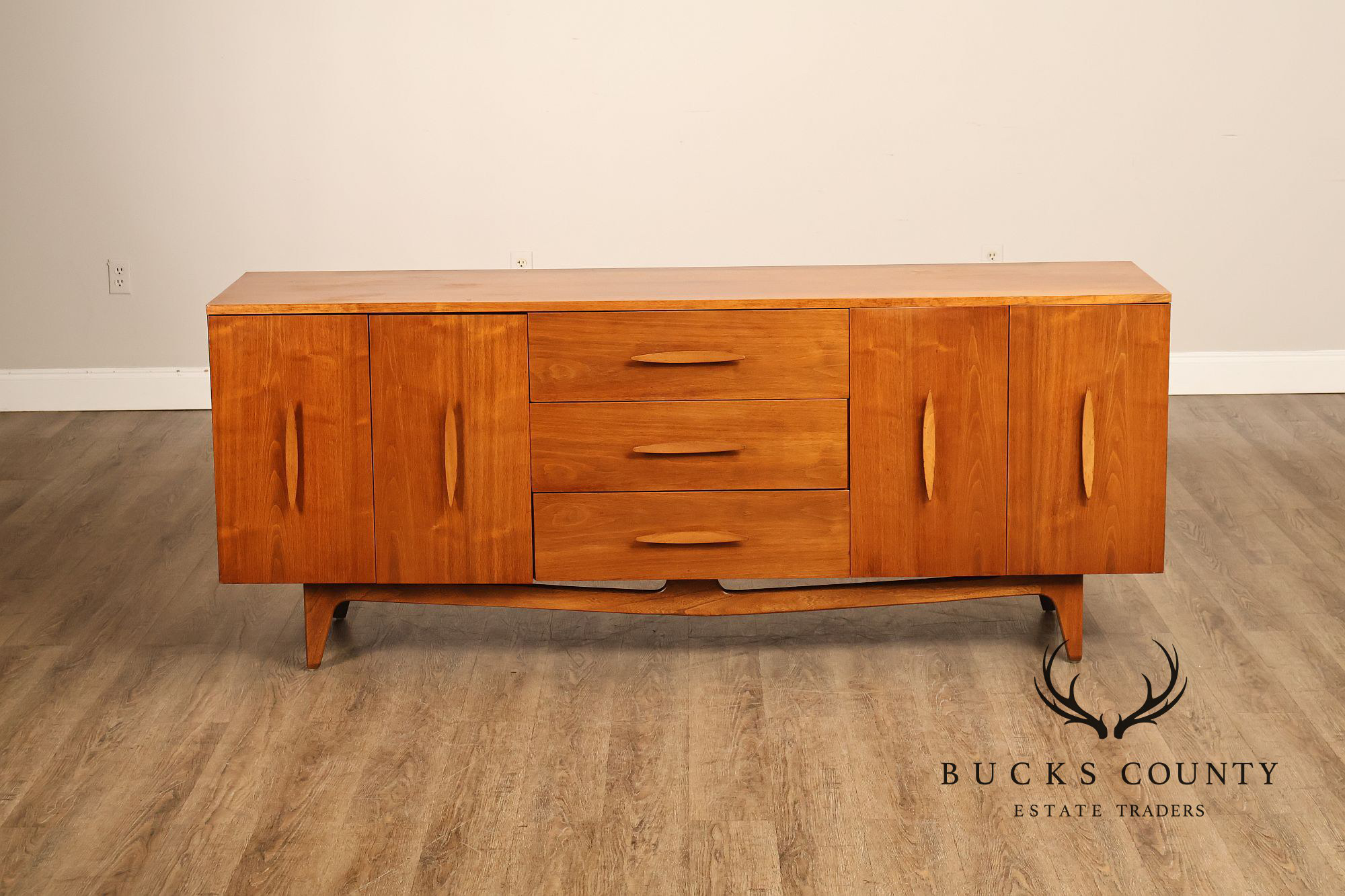 Mid Century Modern Sculpted Walnut Long Dresser