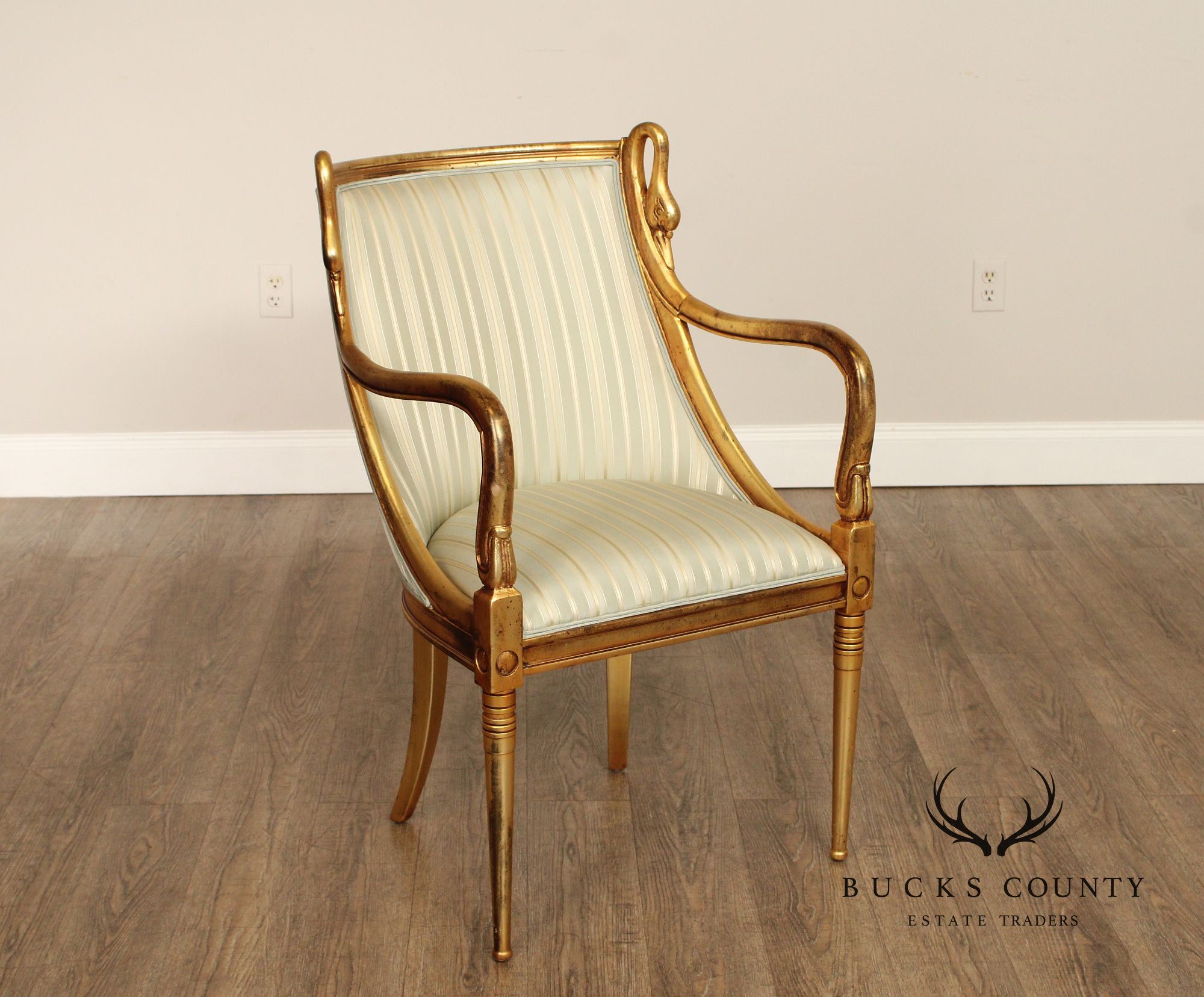 French Empire Style Vintage Swan Carved Giltwood Armchair