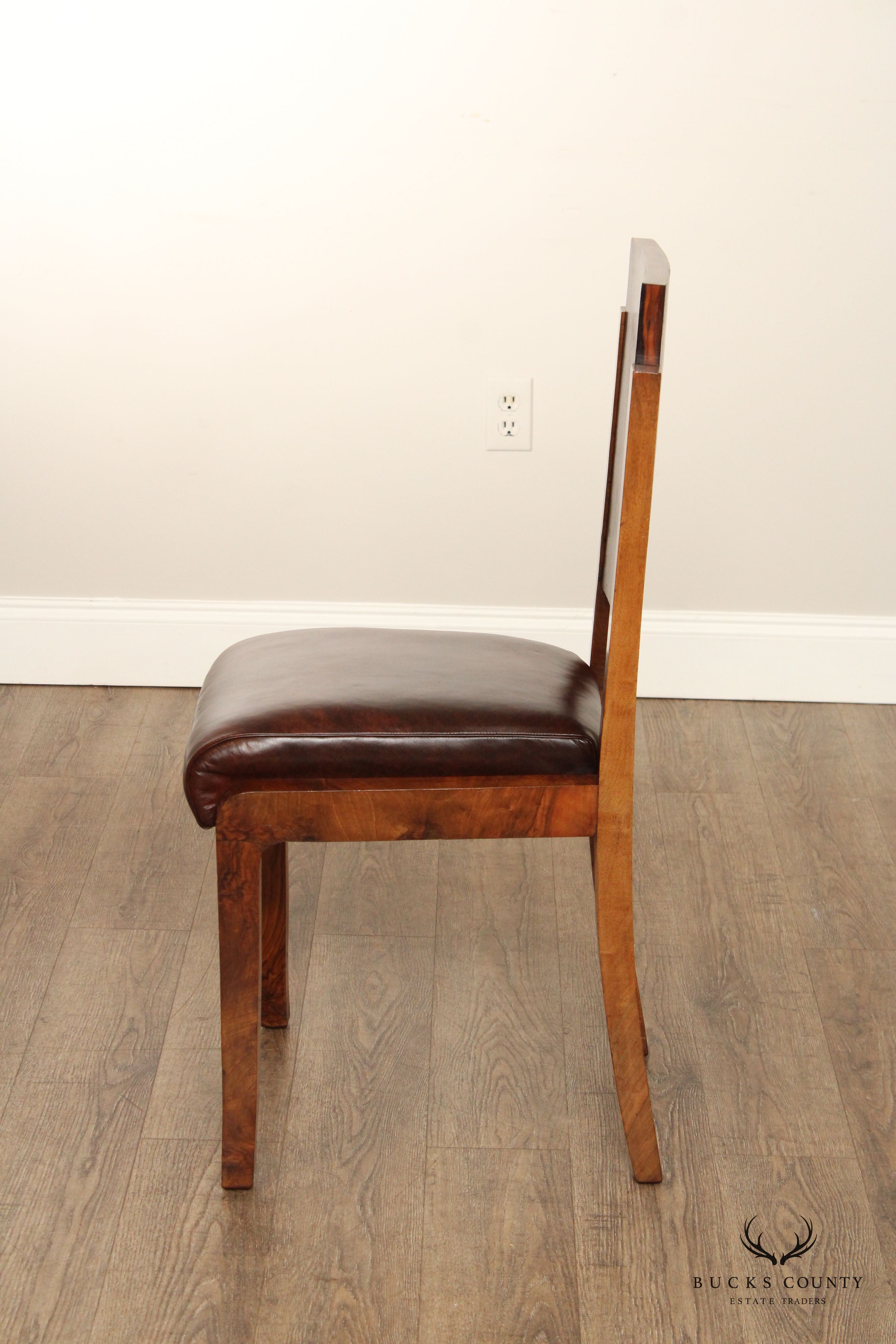 Art Deco Period Set of Six Rosewood and Walnut Dining Chairs