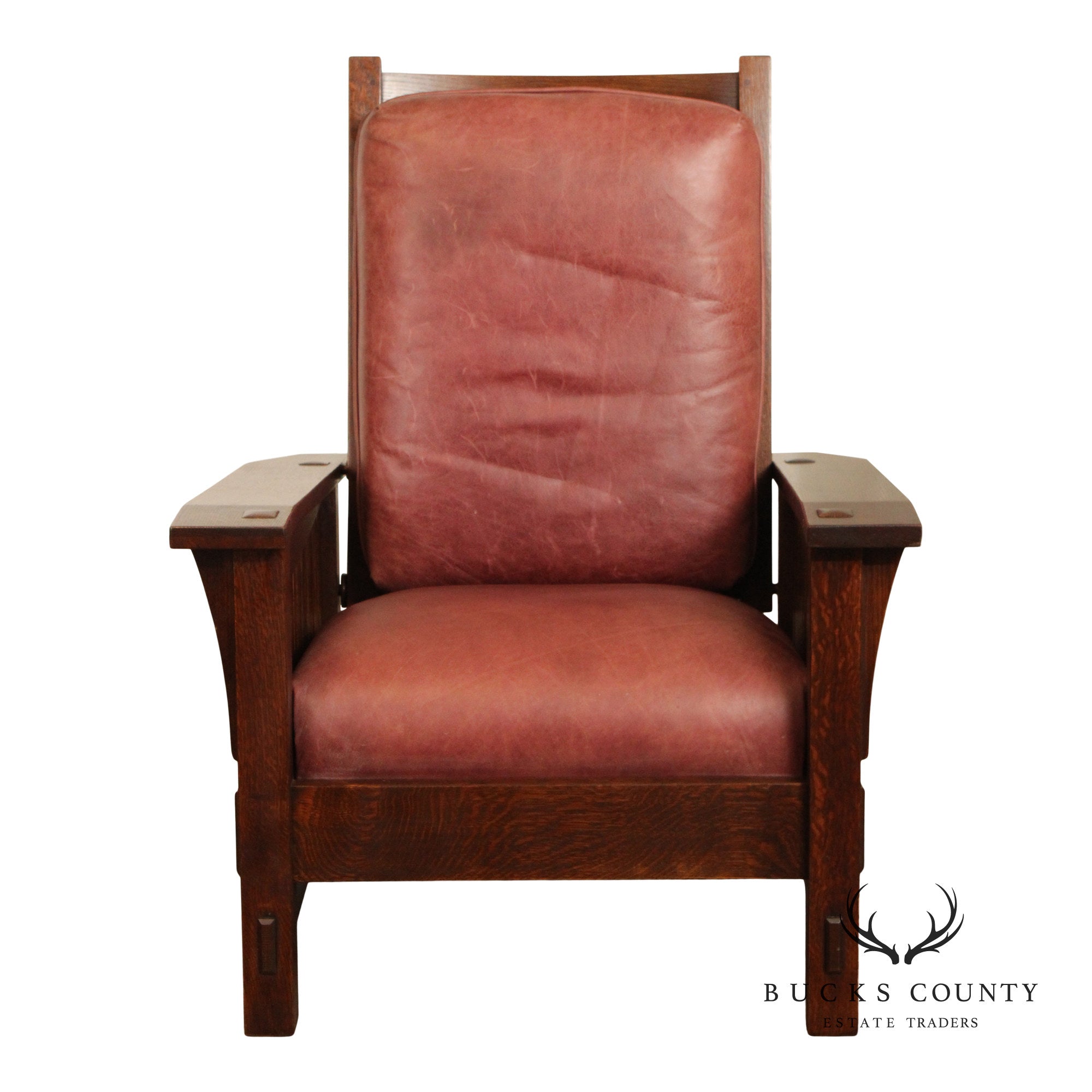 Stickley Mission Collection Oak and Leather Spindle Morris Chair