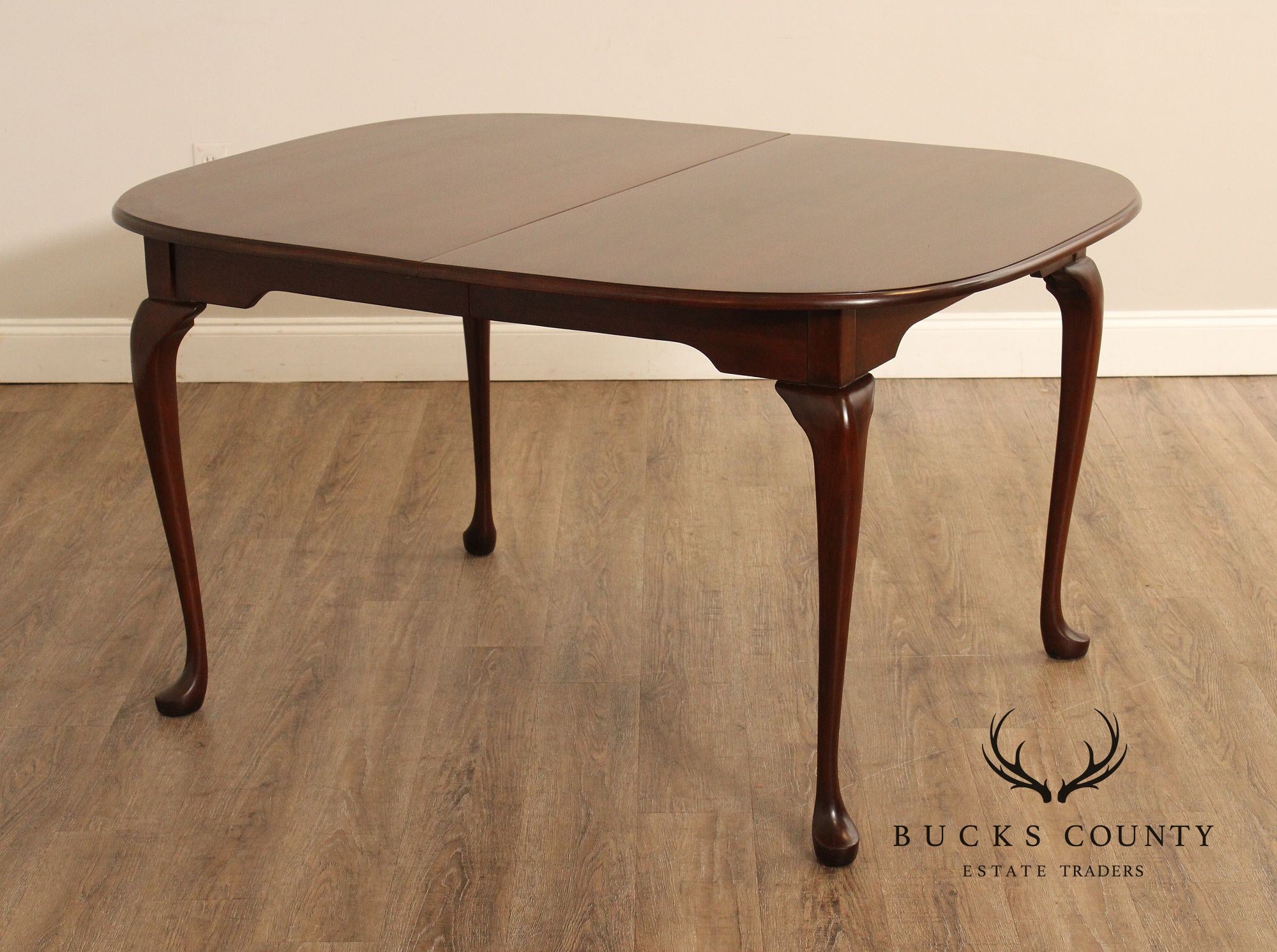 Queen Anne Style Oval Cherry Extension Dining Table With Two Leaves