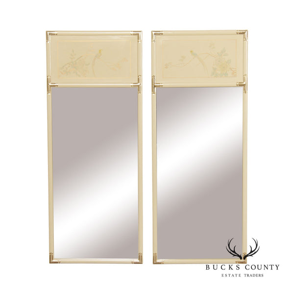 Asian Style Pair of Painted Trumeau Mirrors