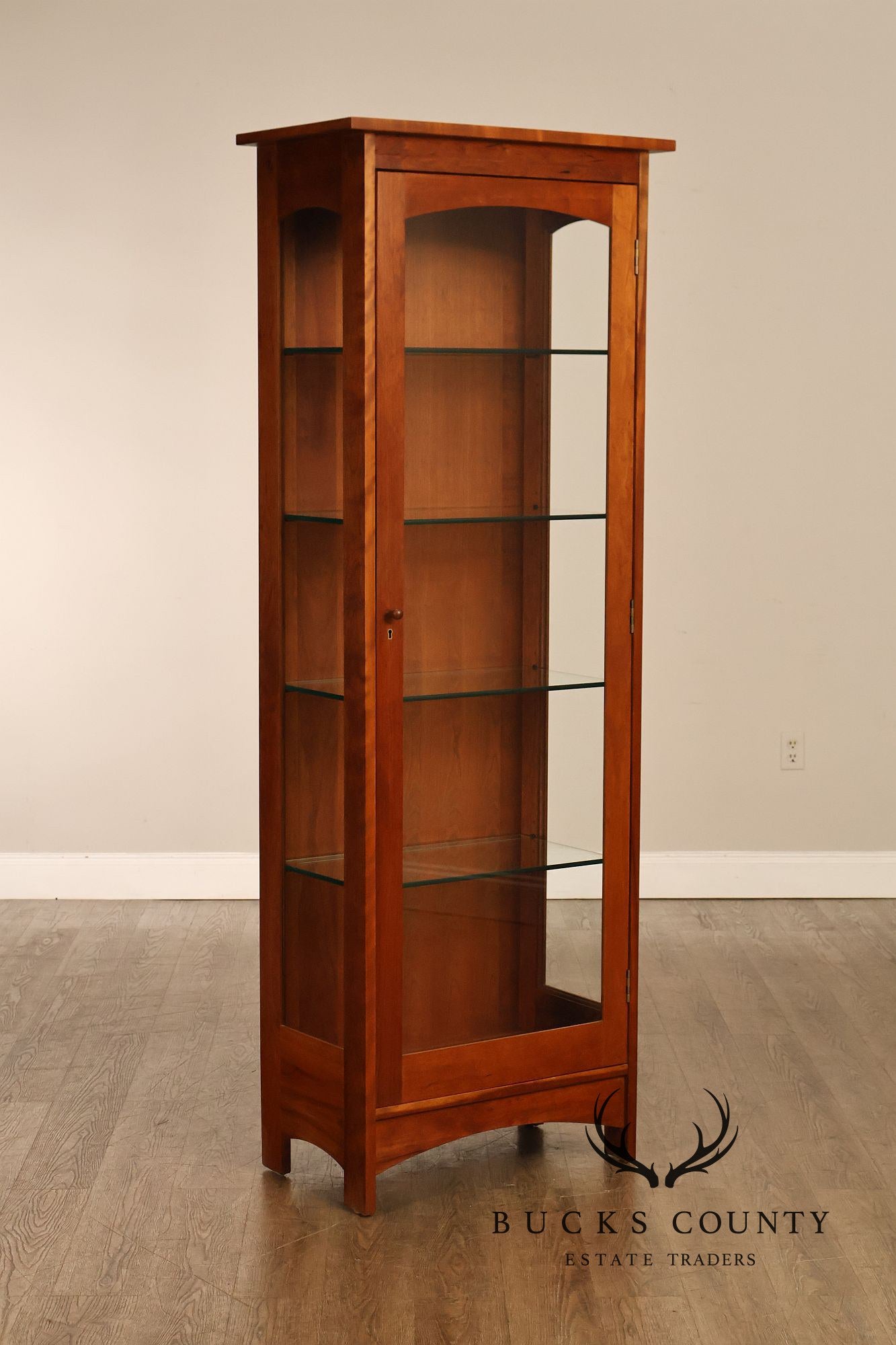 Stickley Mission Collection Solid Cherry Tall Glass Display Curio Cabinet