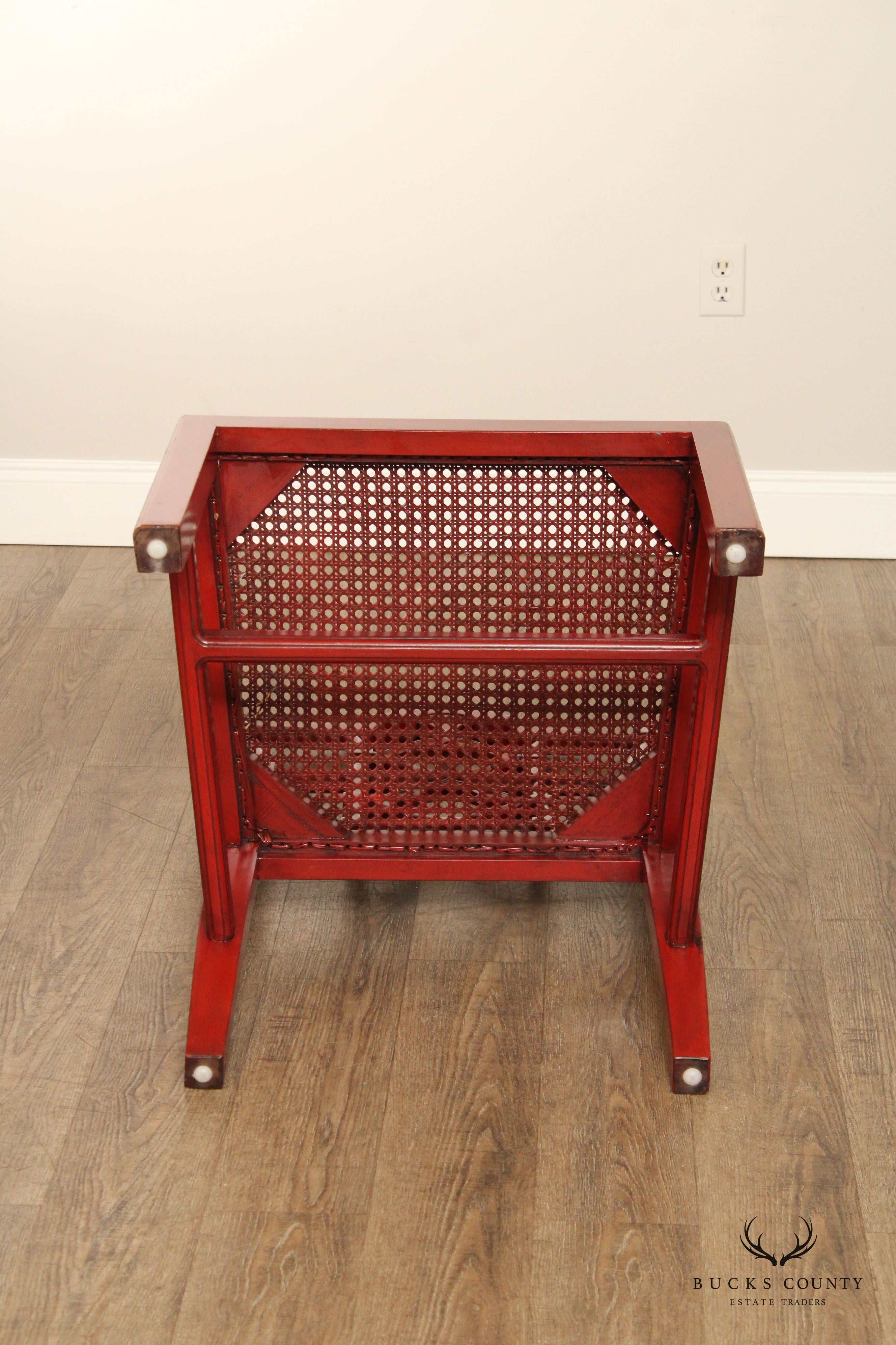 Chinese Chippendale Style Pair of Red Lacquered Dining Armchairs