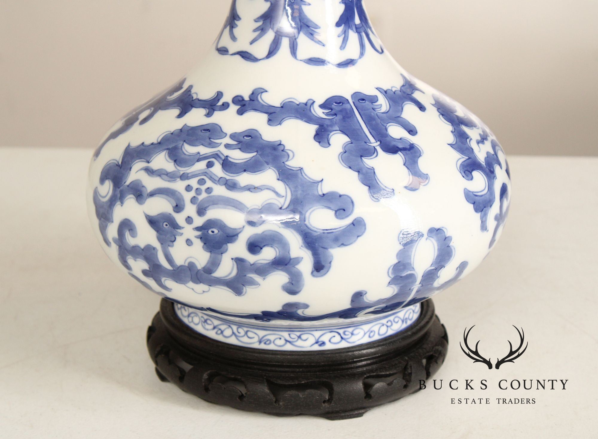 Vintage Chinese Blue and White Porcelain Table Lamp