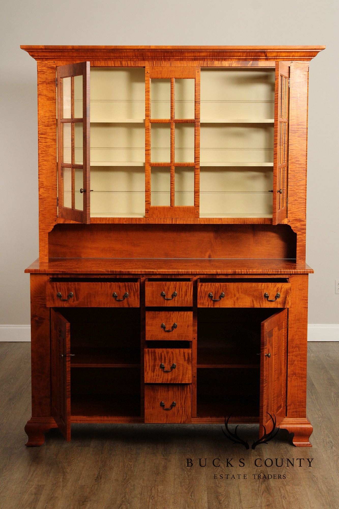 Tiger Maple Bench-Made Step-Back Cupboard