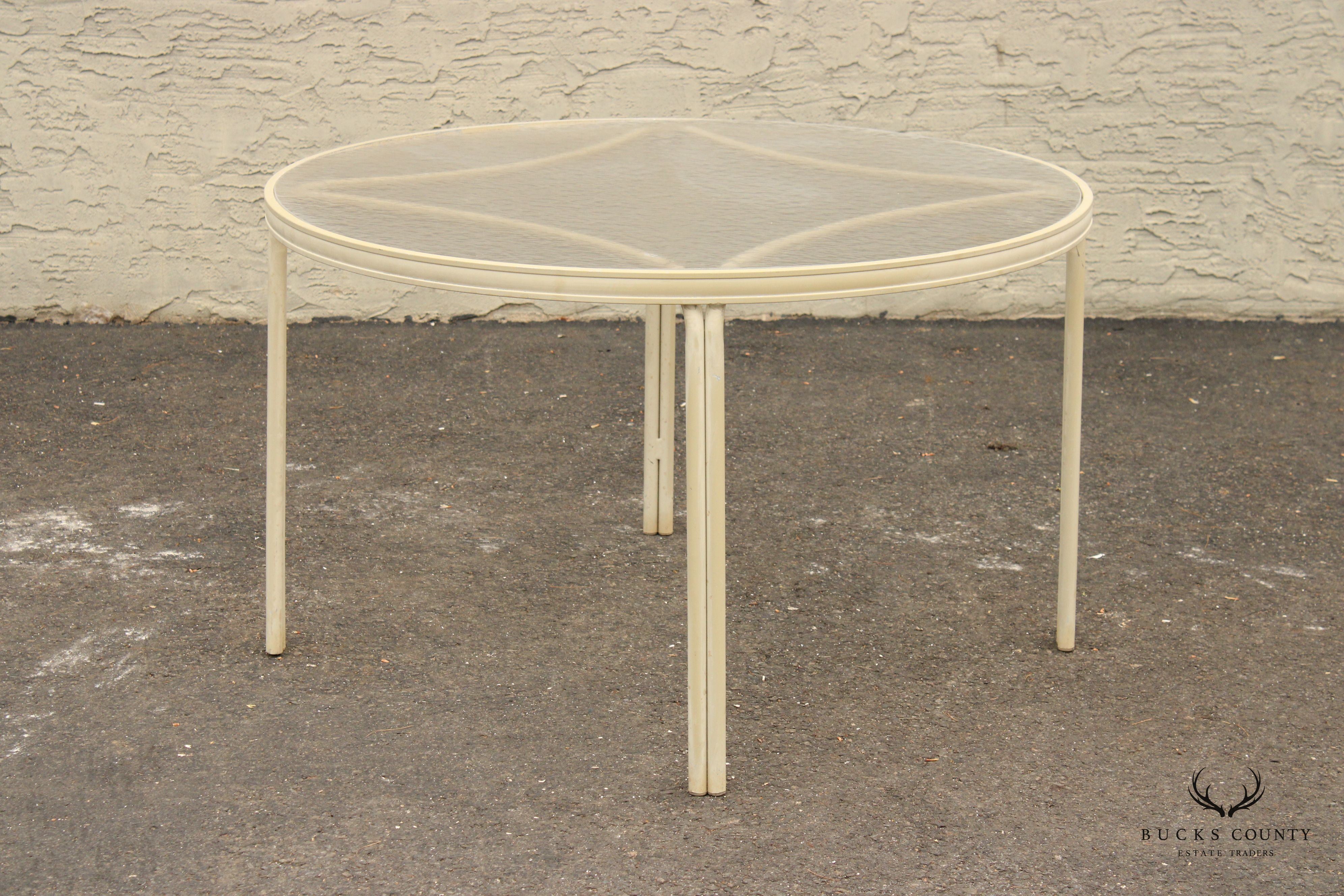 Mid Century Modern Round Aluminum Glass Top Patio Dining Table