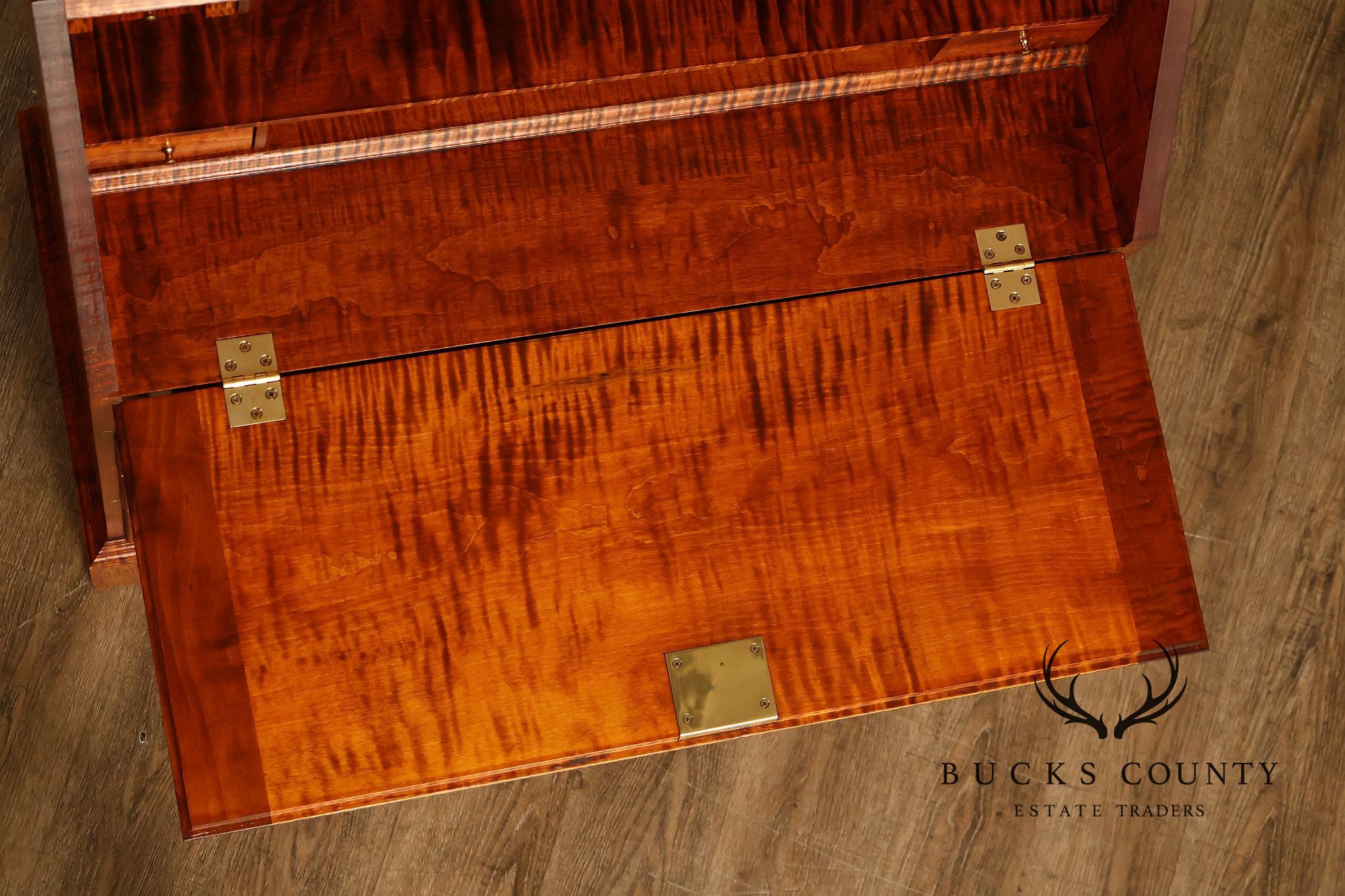 Custom Tiger Maple Slant Drop Front Secretary Desk