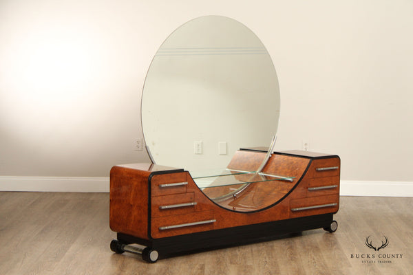 Vintage Art Deco Style Burl Walnut Bedroom Vanity