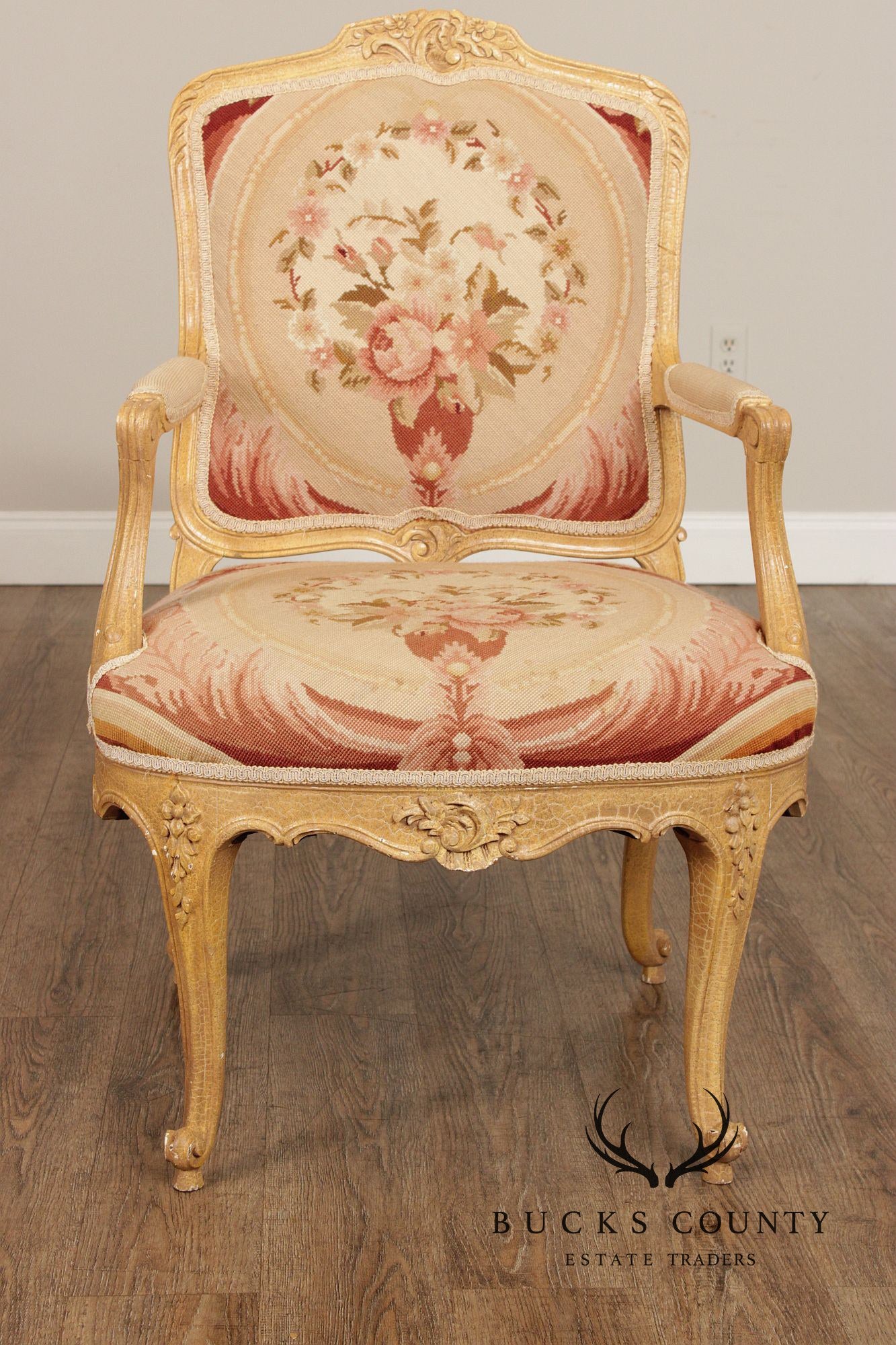 French Louis XV Style Pair Of Painted Fauteuil Armchairs
