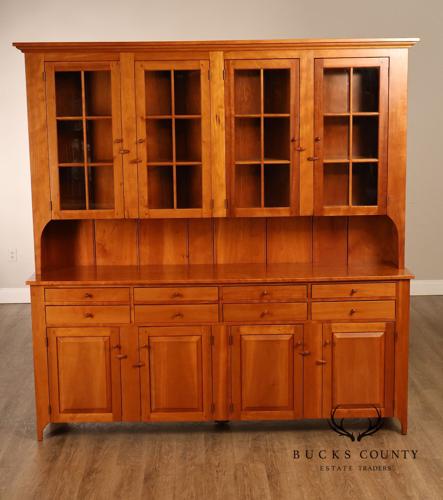 Shaker Shoppe Cherry Stepback Cupboard With Glass Door Hutch