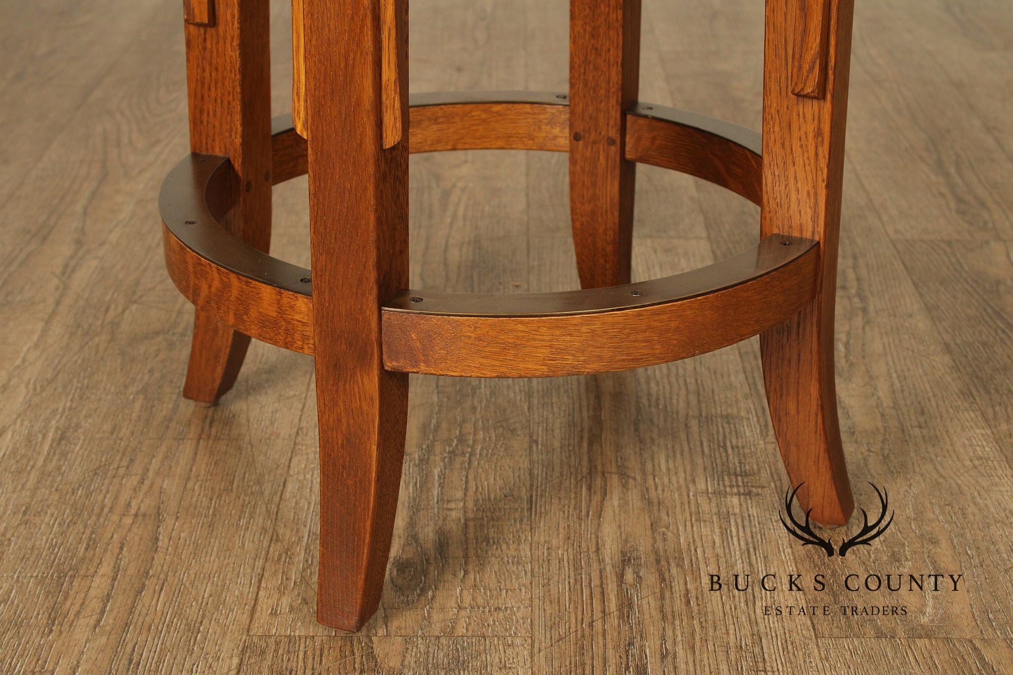 Stickley Mission Collection Oak and Leather Swivel Stool