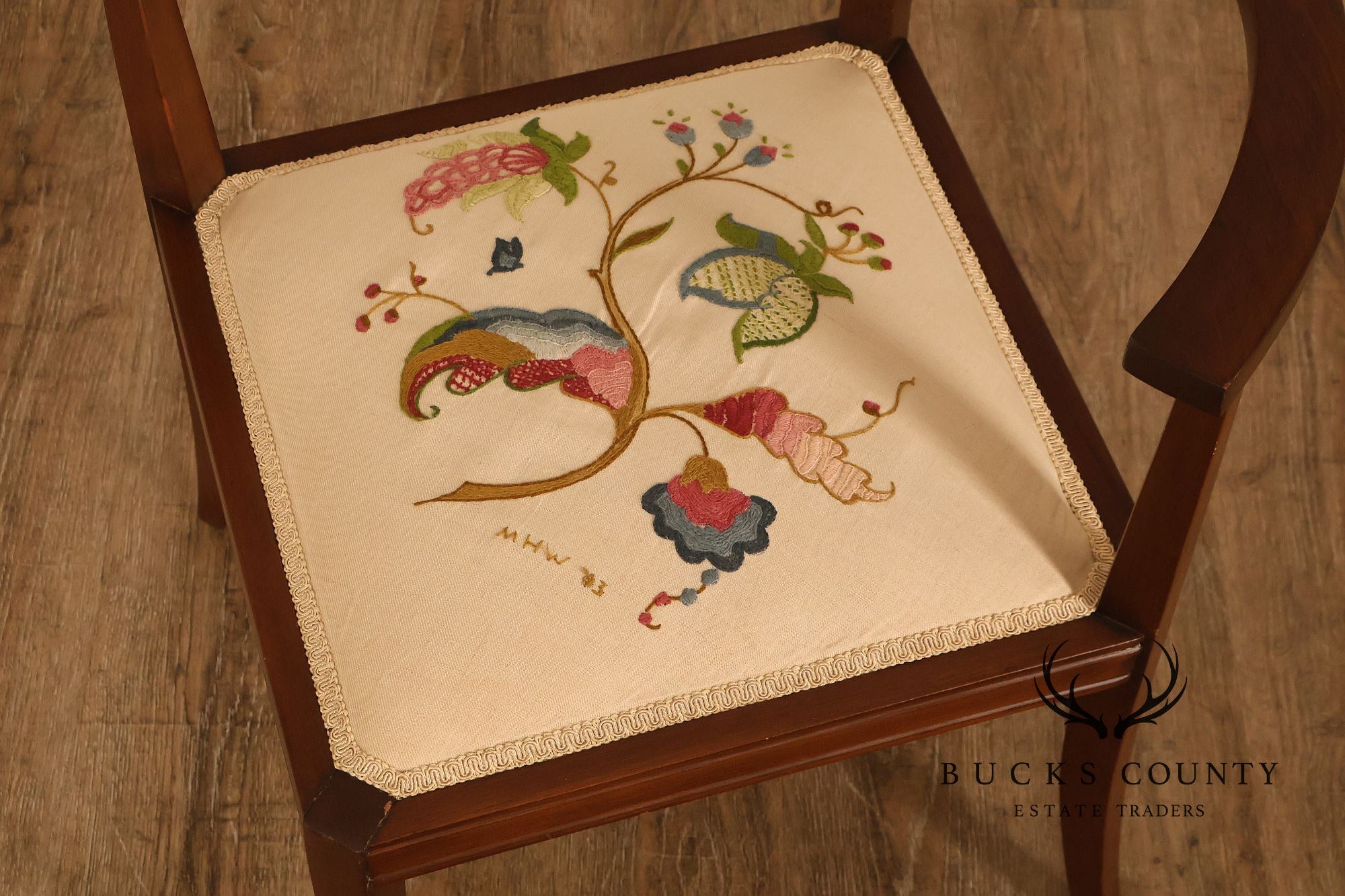 Scandinavian Carved and Embroidered Corner Chair