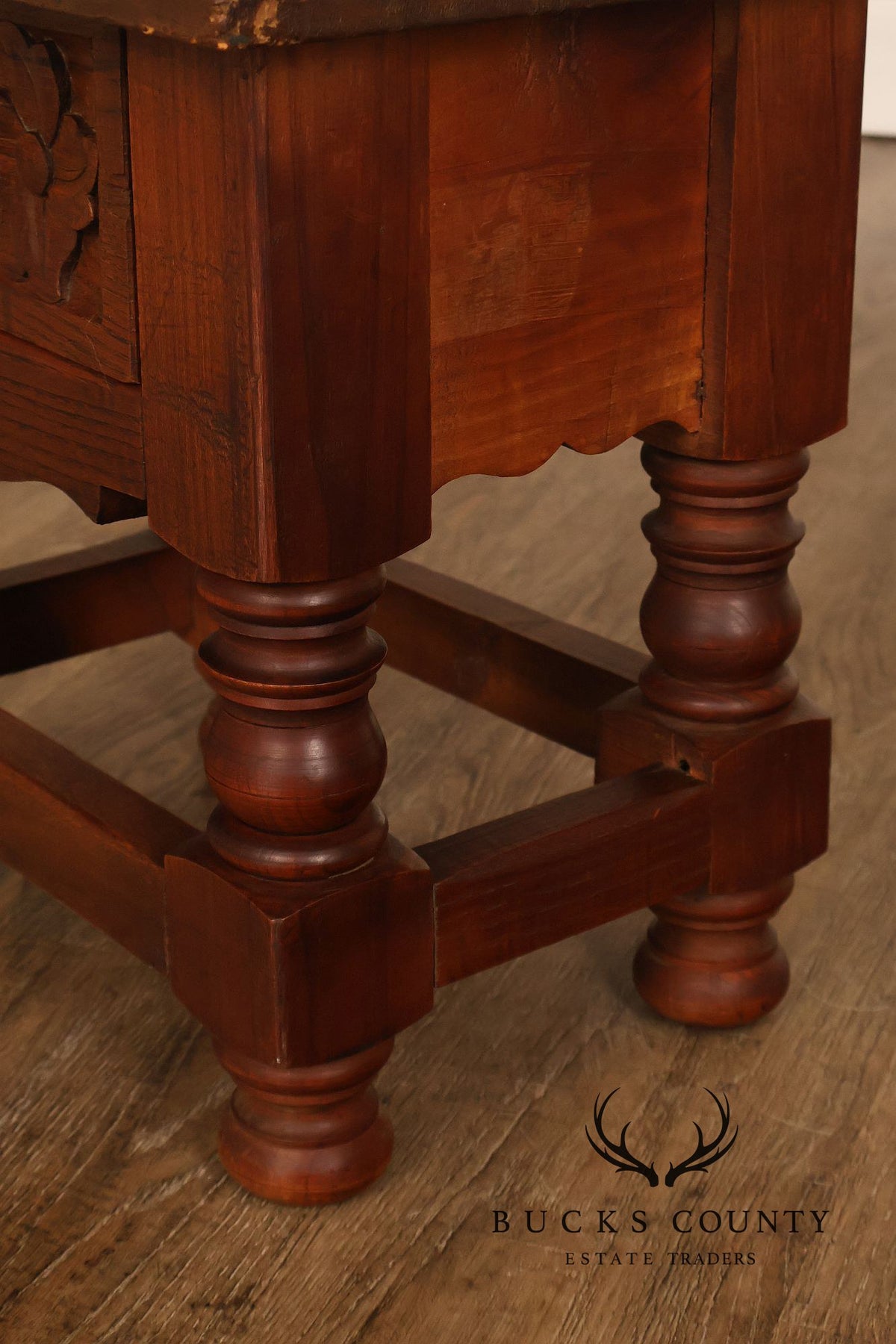 Vintage Spanish Colonial Revival Carved Wood One-Drawer Side Table