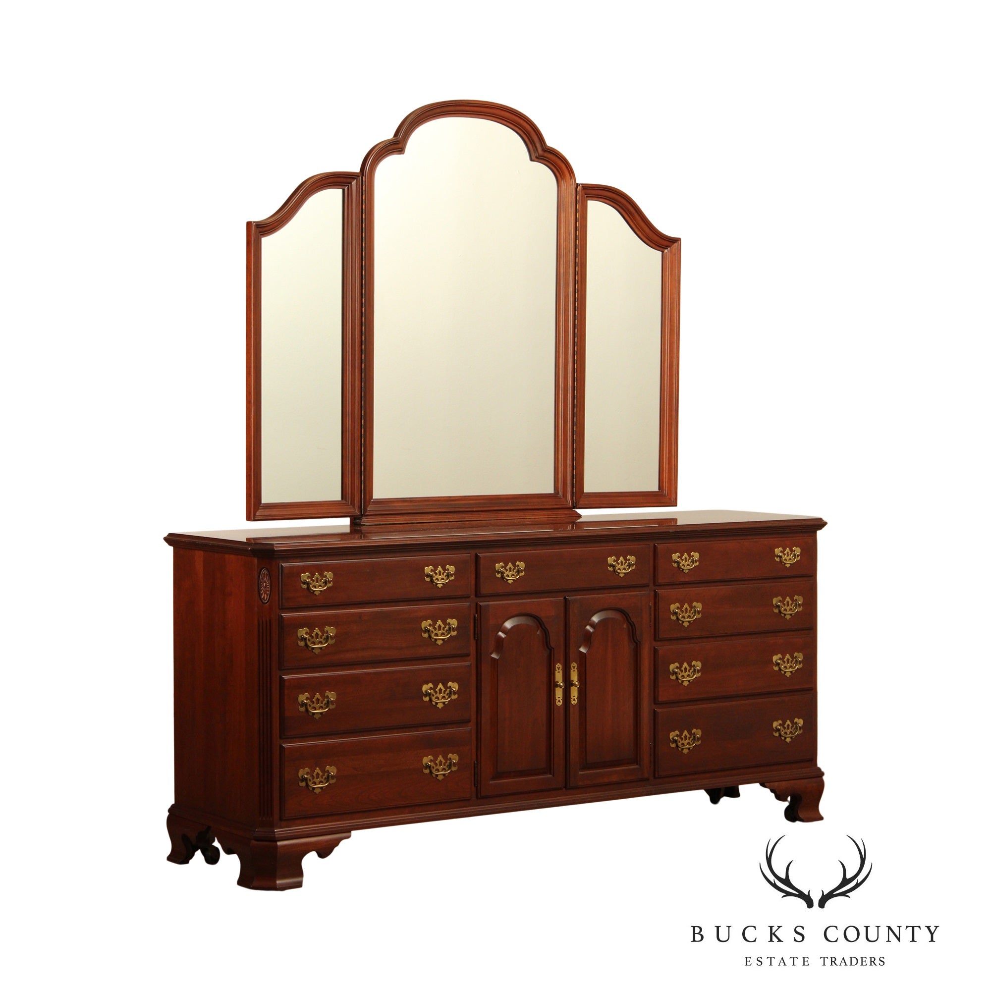 Ethan Allen 'Georgian Court' Cherry Triple Dresser and Mirror