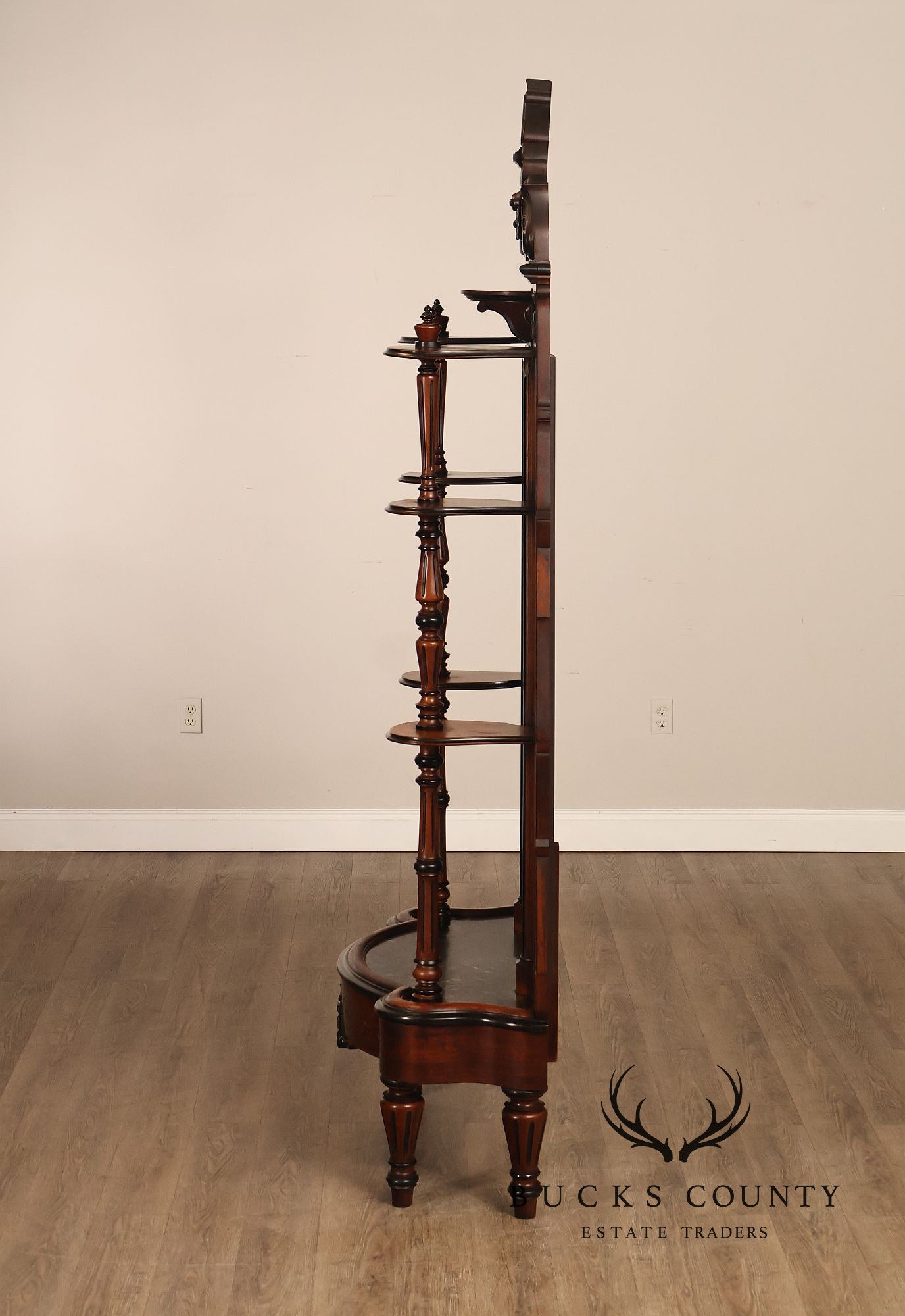 Antique American Renaissance Revival Walnut Mirrored Etagere Hall Tree