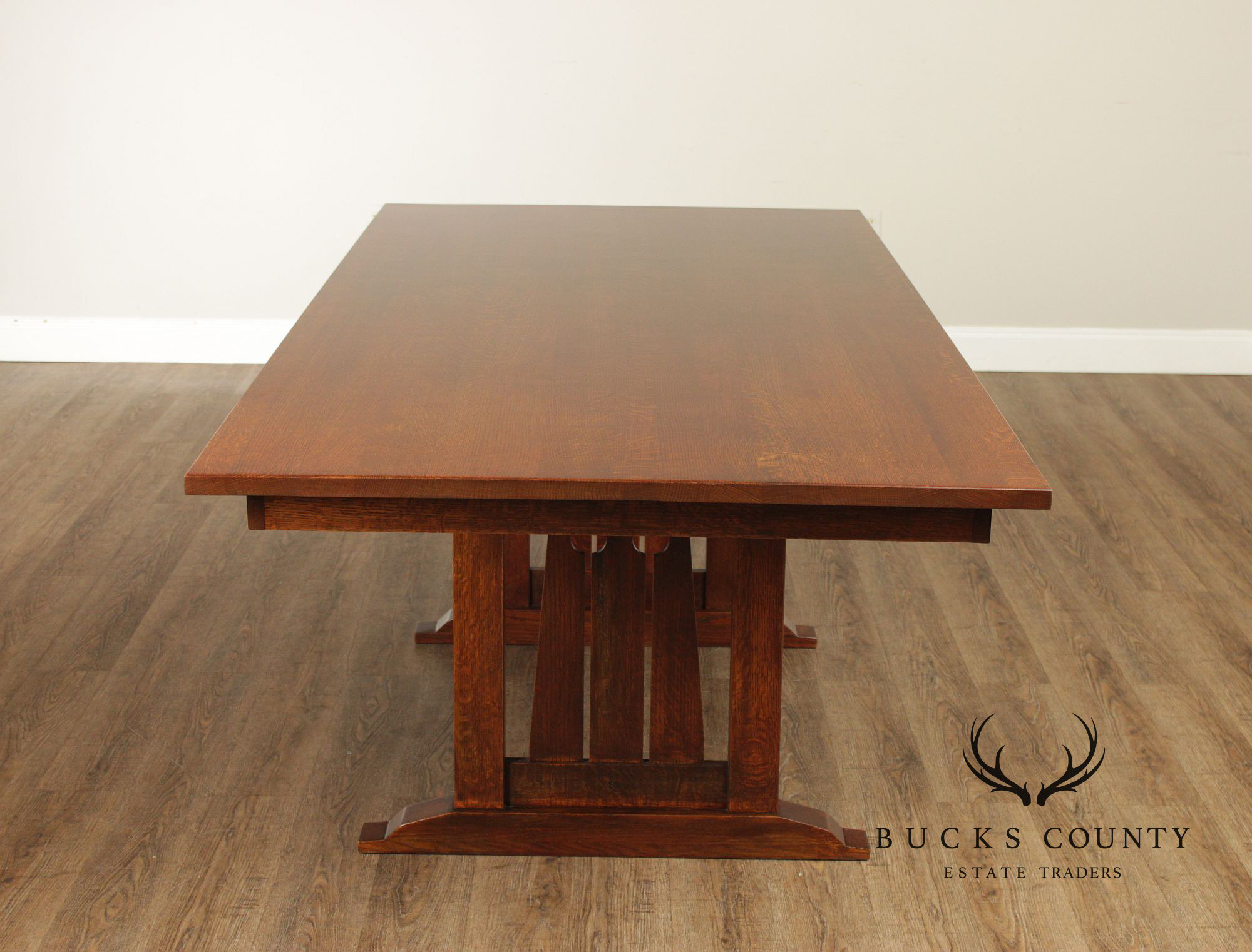 Custom Quality Mission Style Oak Trestle Dining Table