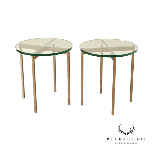 Postmodern Pair of Chrome Frame Round Glass Top Side Tables