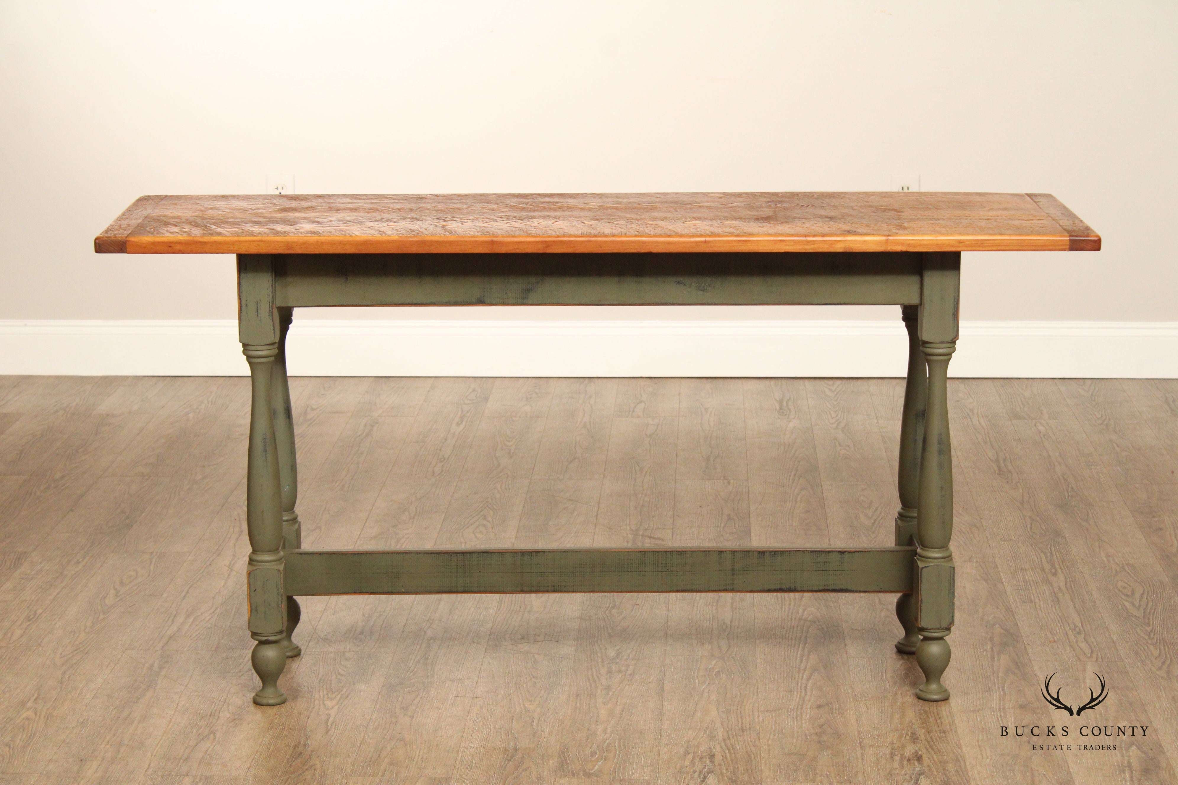 Country Farmhouse Style Hand Crafted Green Painted  Console or Sofa Table