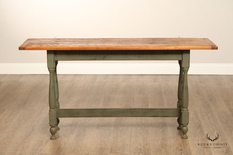 Country Farmhouse Style Hand Crafted Green Painted  Console or Sofa Table