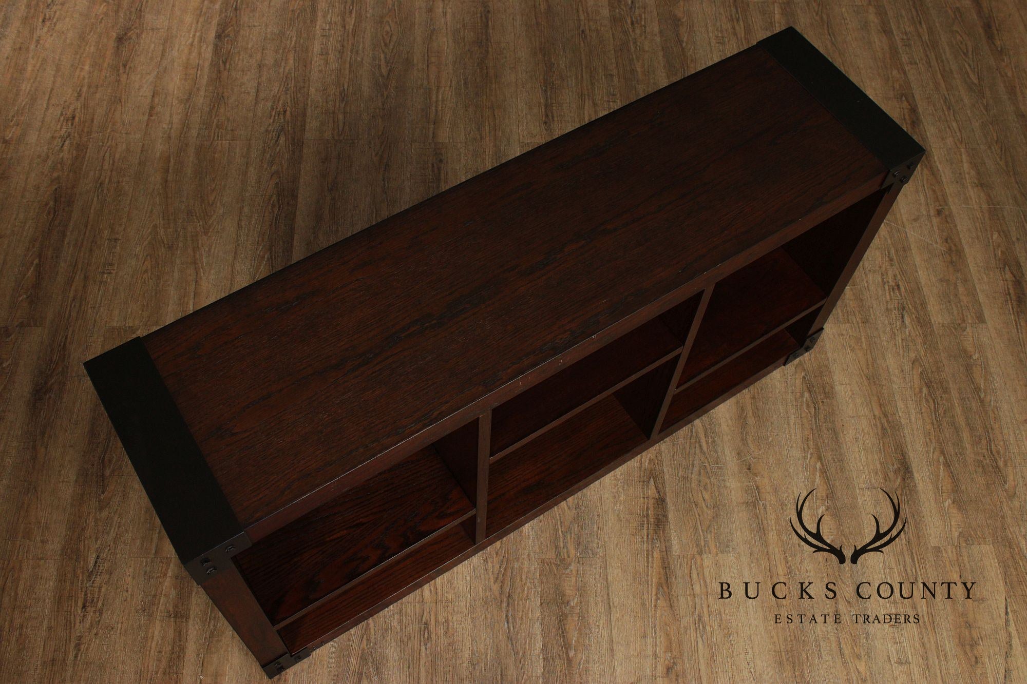 Contemporary Pair Of Open Display Bookcases In Dark Wood