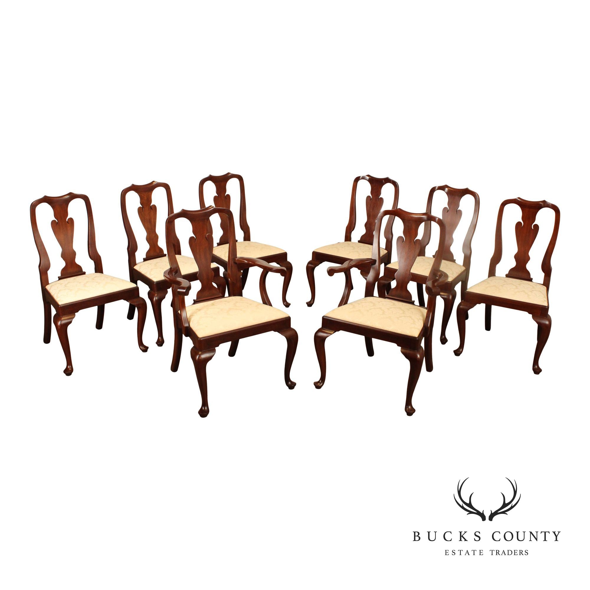 Henkel Harris Queen Anne Style Set of Eight Mahogany Dining Chairs