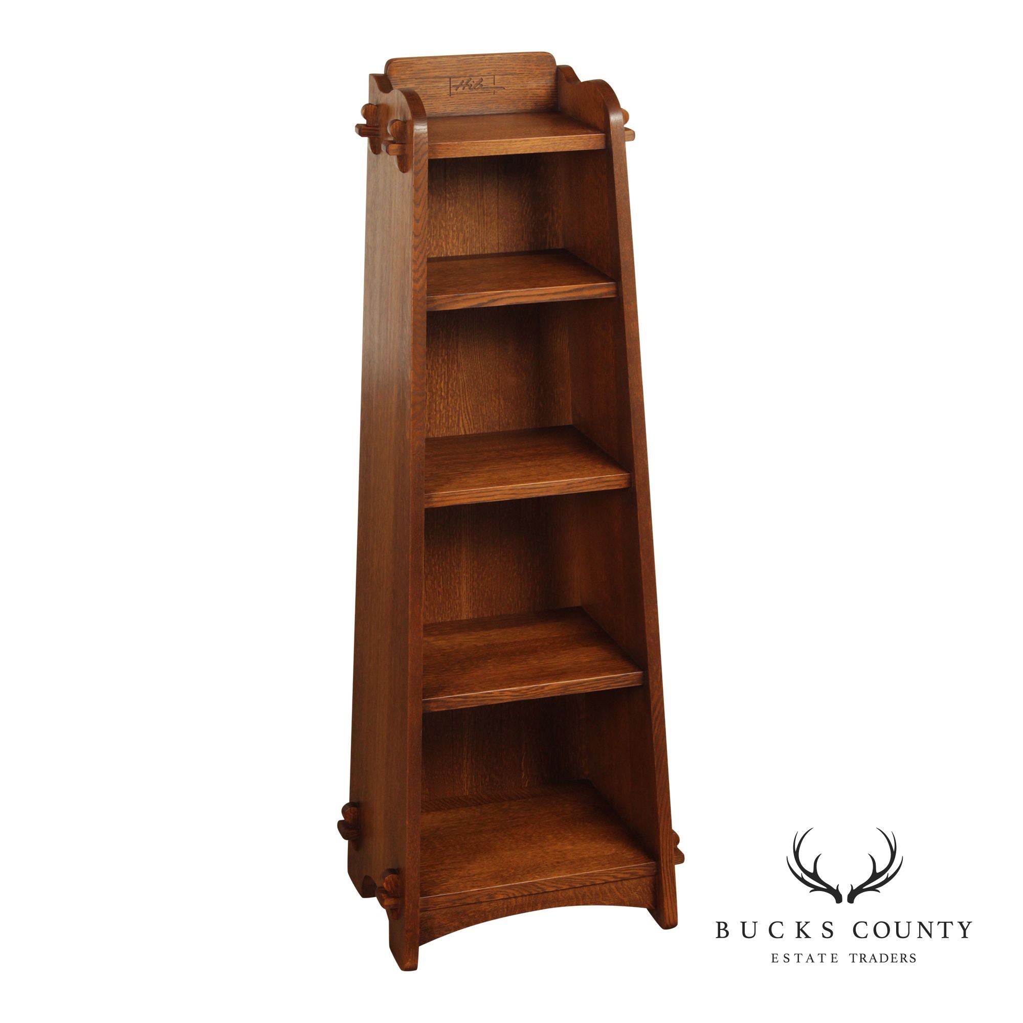 Warren Hile Studio Mission Style Quarter Sawn Oak Tapered Bookcase