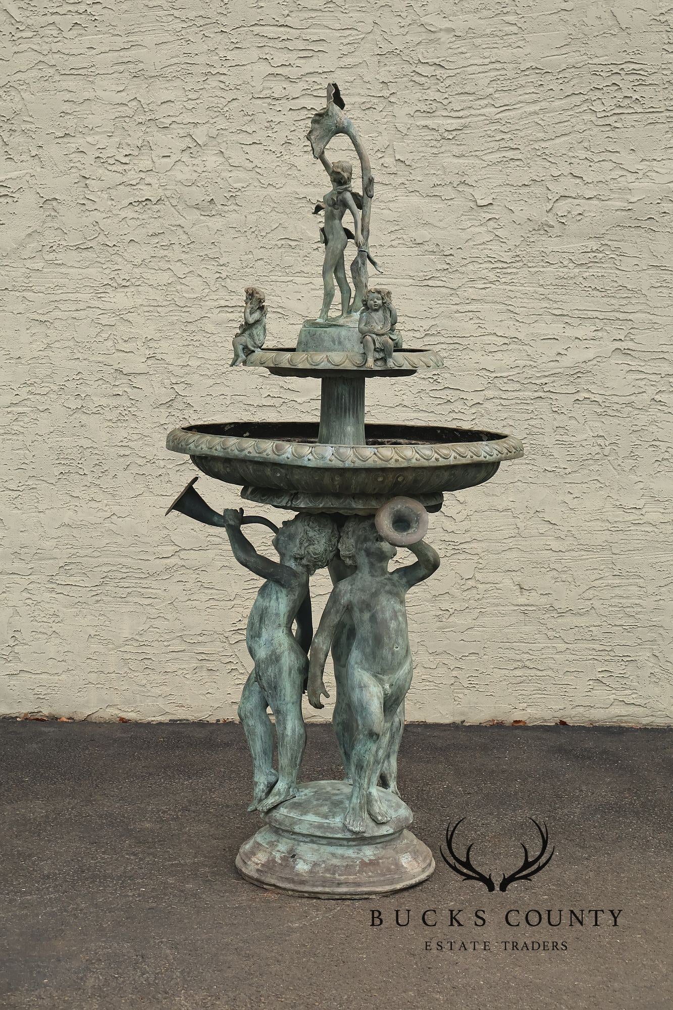 Vintage Two Tier Cherub Bronze Garden Fountain