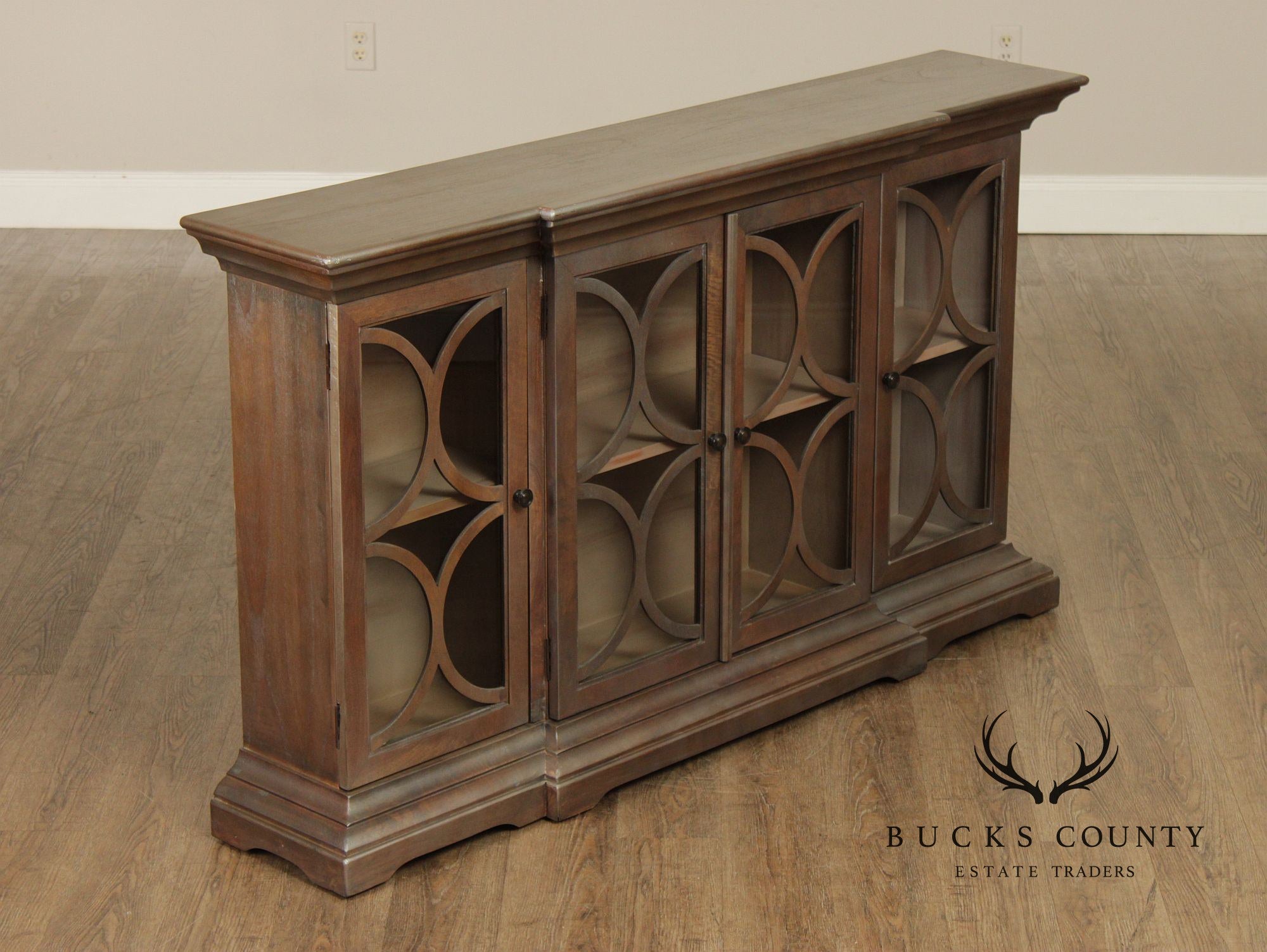 Uttermost Transitional Style  Narrow Four Door Glass Front Cabinet