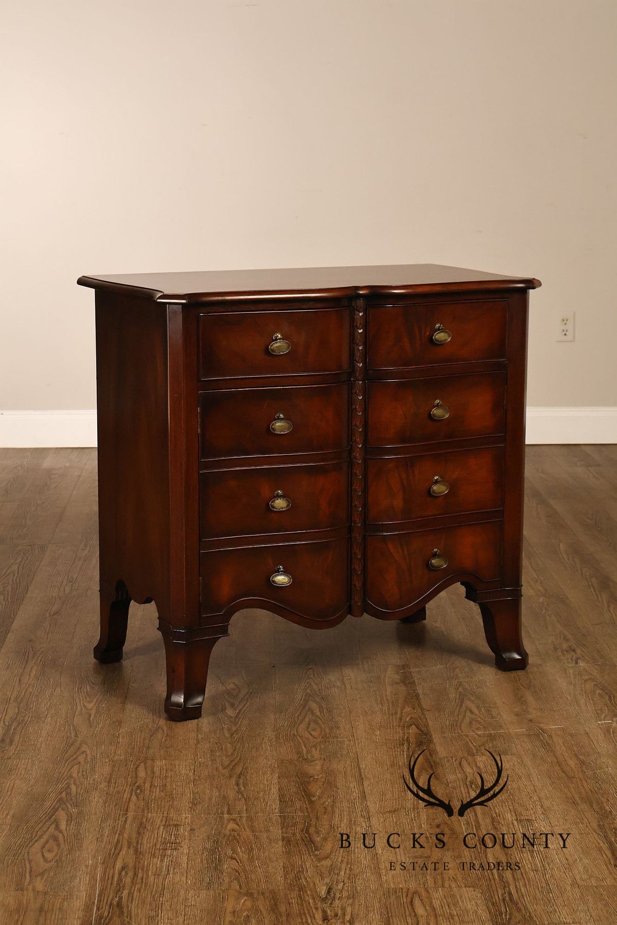 Traditional Mahogany Pair Of  Bow Front Two Drawer And Two Door Cabinets