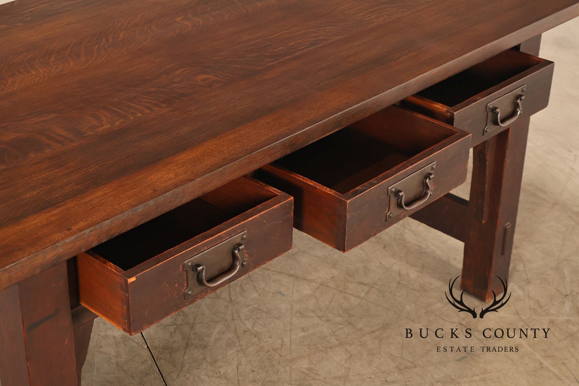 Early Gustav Stickley No. 460 Oak Library Table With Rare  Hardware