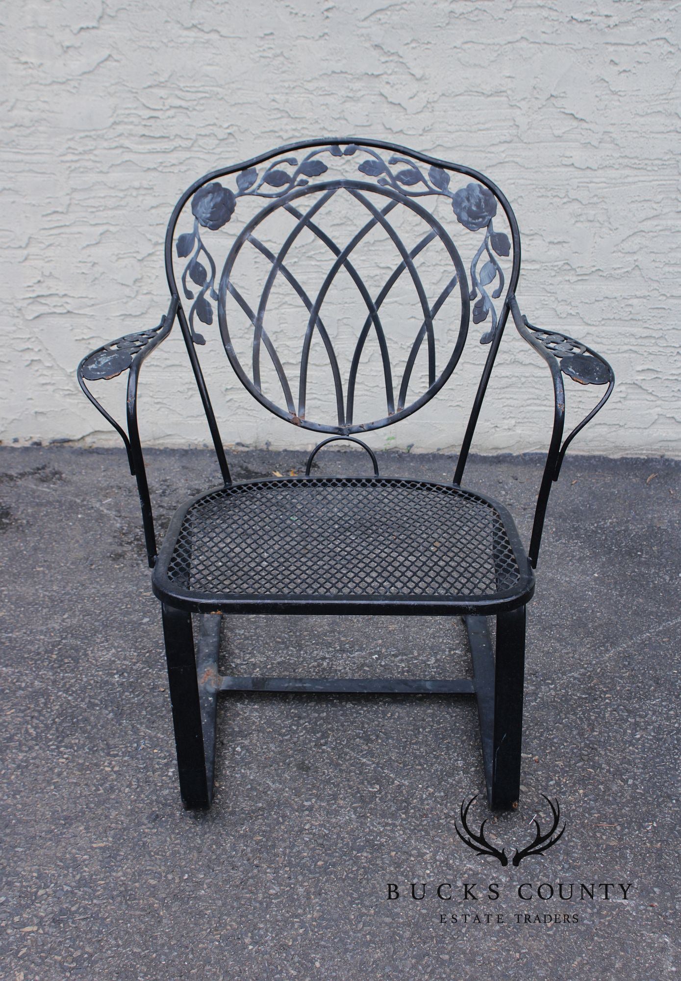 Vintage Pair of Outdoor Patio Wrought Iron Spring Armchairs