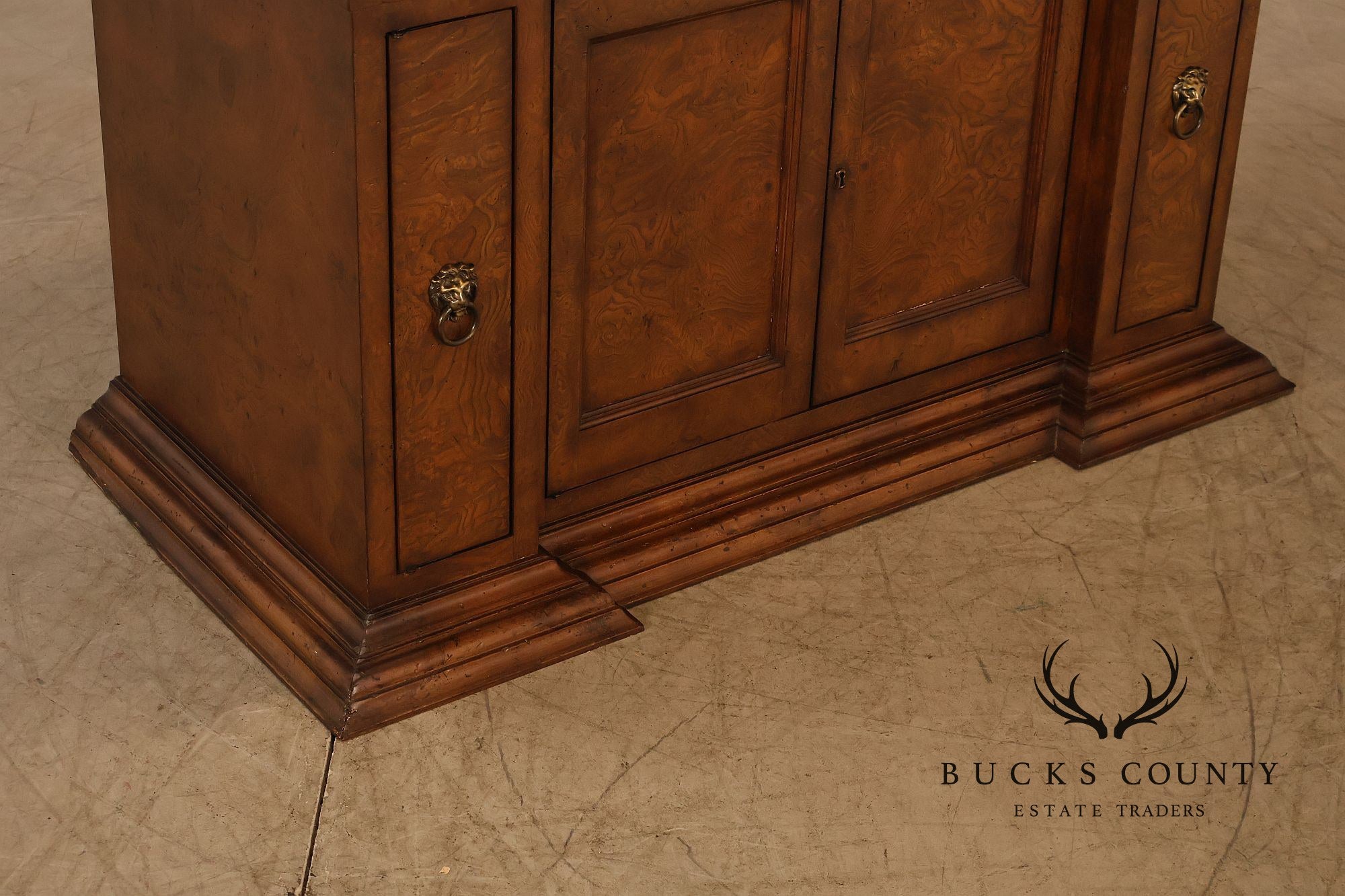 Large Classical Style Burl Wood Open Bookcase With Corinthian Columns