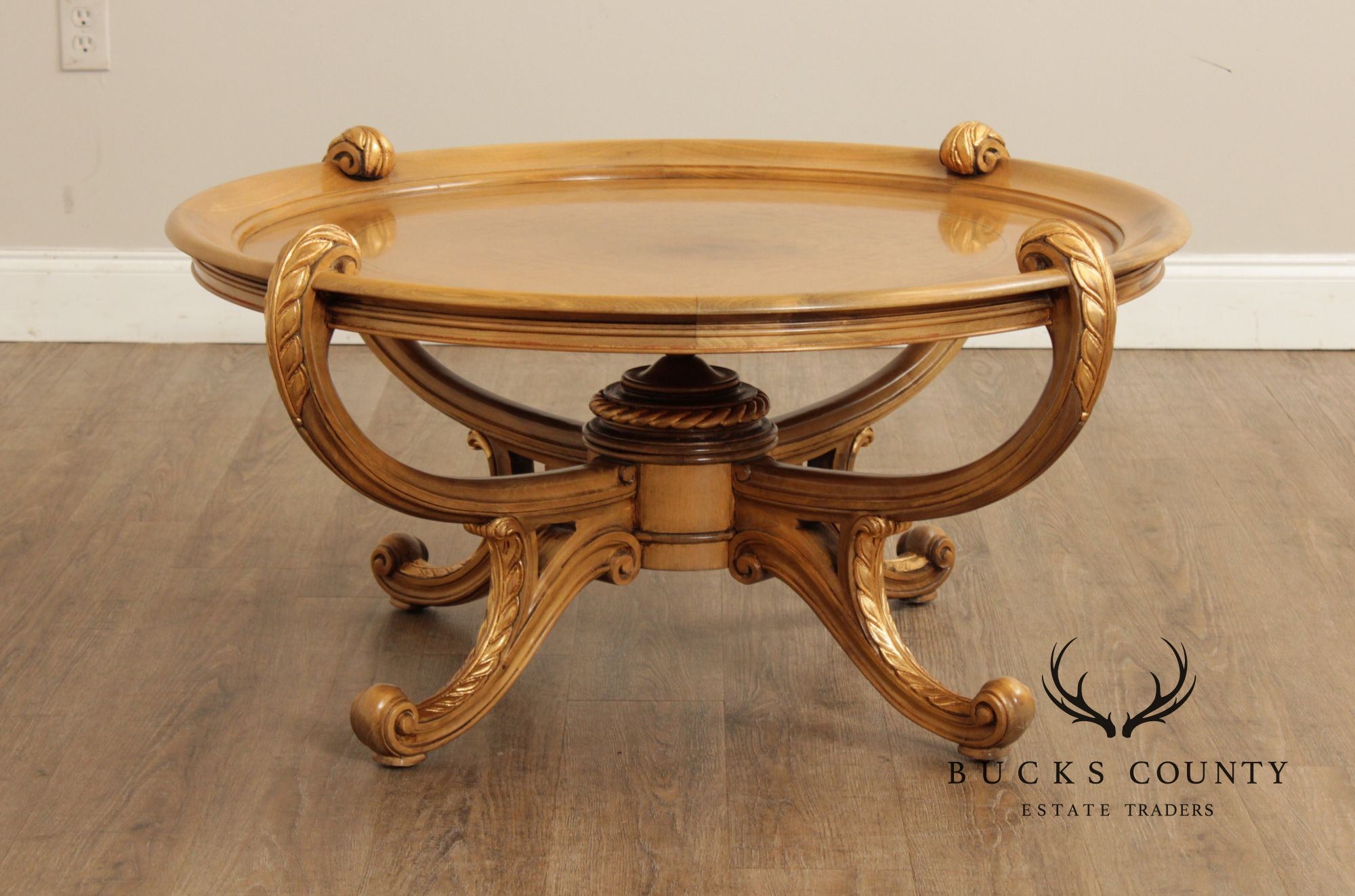 Colombo Mobili Round Italian Carved Partial Gilt Coffee Table