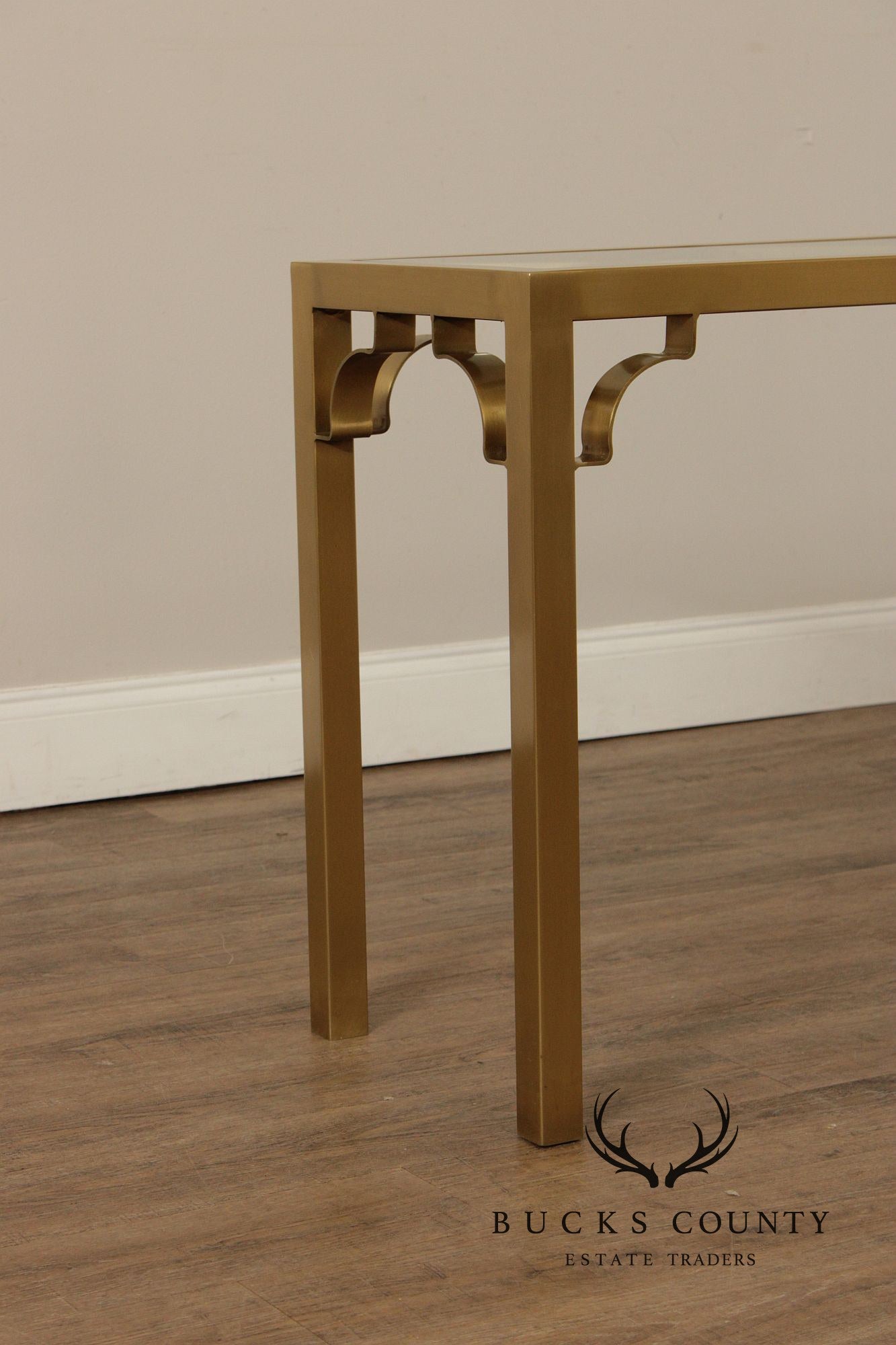 Hollywood Regency Style Glass Top Brass Console Table