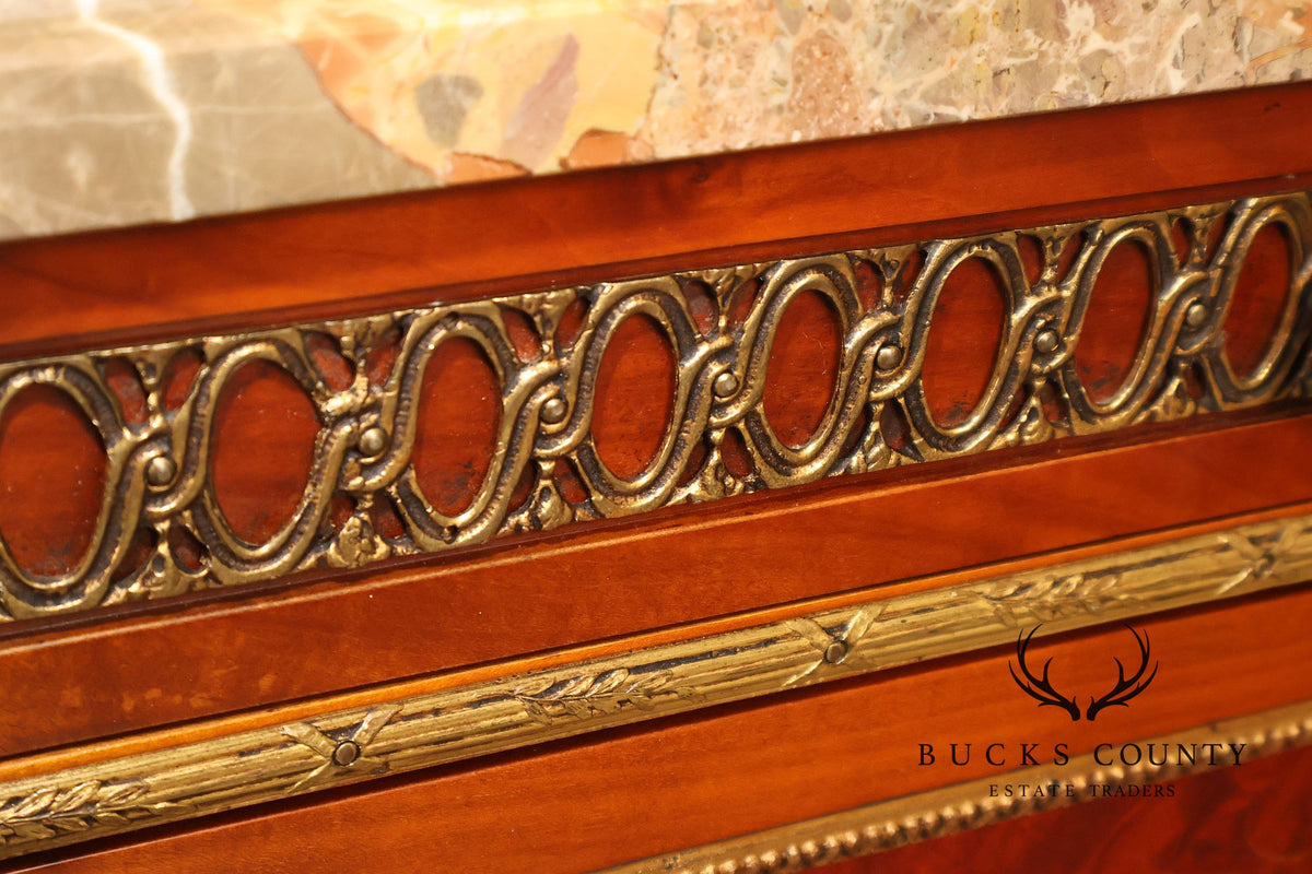 Louis XVI Style Marble Top Marquetry And Bronze Mounted Cabinet