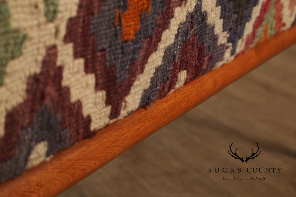 Vintage Kilim Upholstered Cherry Bench