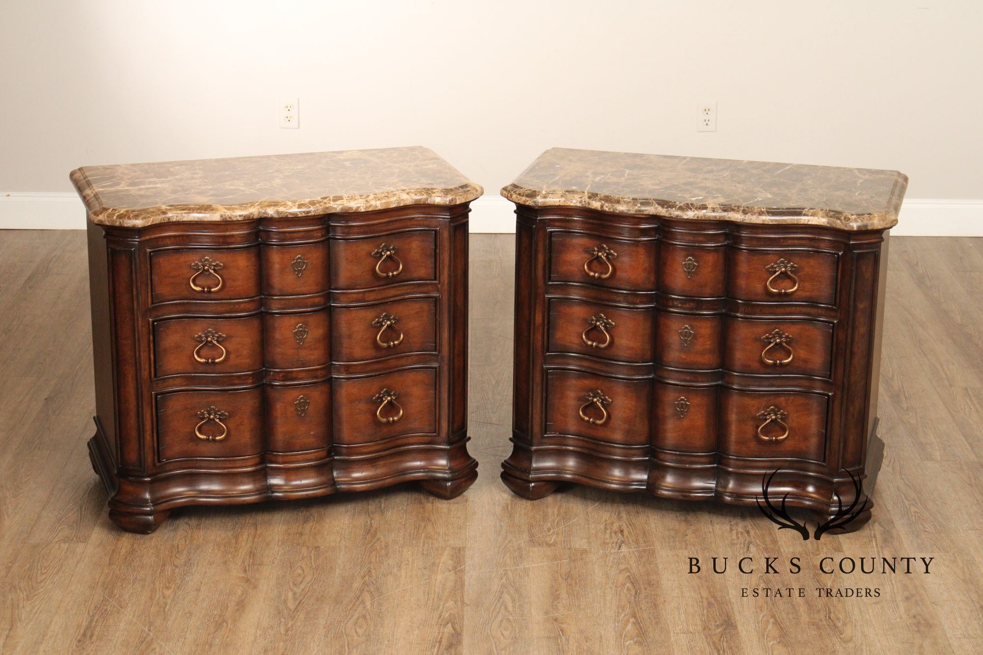 Thomasville Hills Of Tuscany Collection Marble Top Pair Of Chest Nightstands