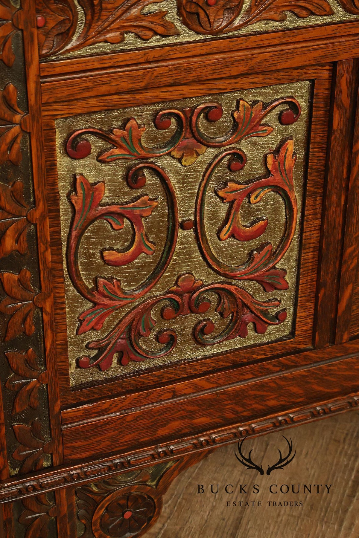 Berkey & Gay Carved And Painted Oak Spanish Revival Storage Chest