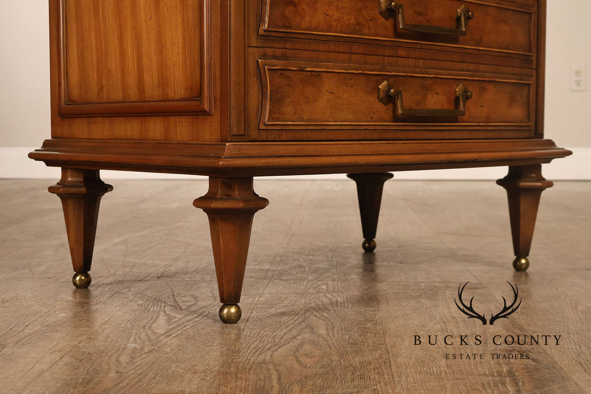 Pair Of Neoclassical Style Marble Top Three Drawer Nightstands