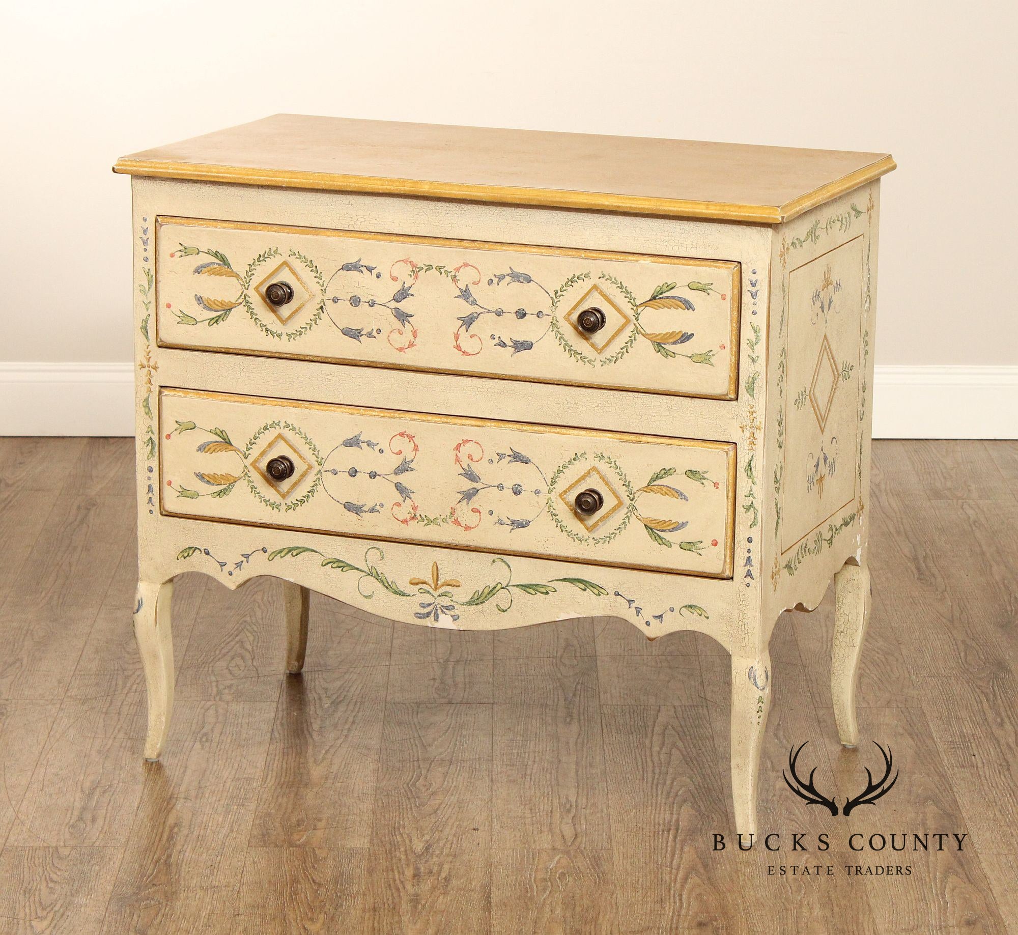 Neoclassical Style Hand Painted Vintage Commode