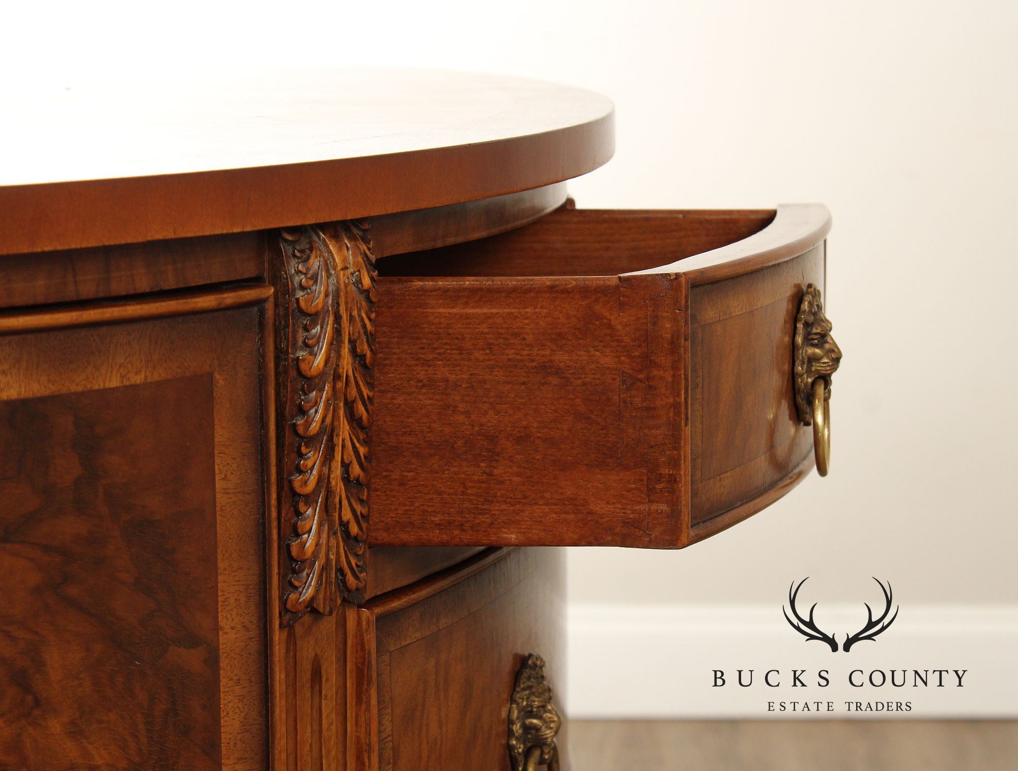 Regency Style Burl Walnut Demilune Commode