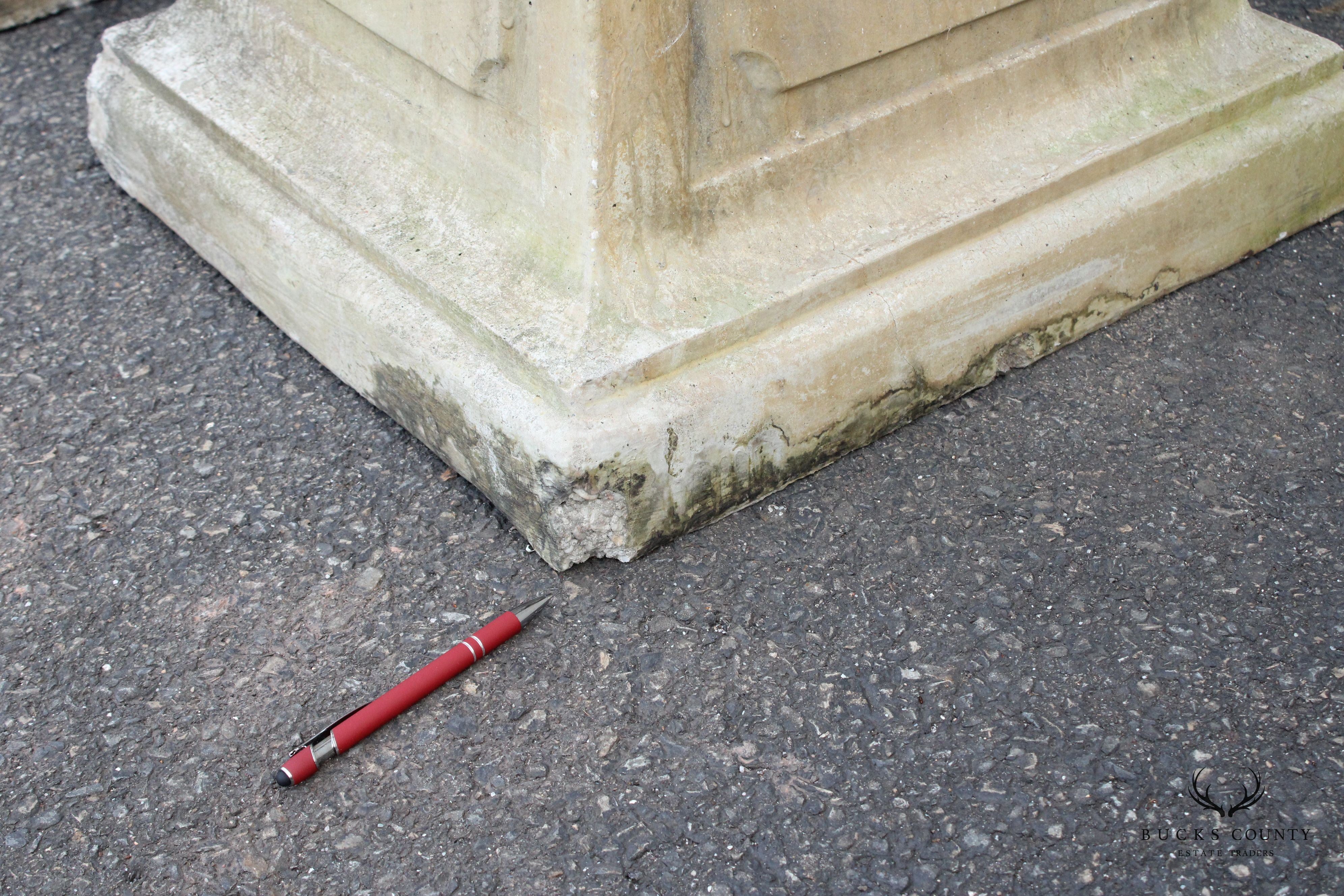 Pair Of Neoclassical Style Cast Stone Garden Urns On Pedestals