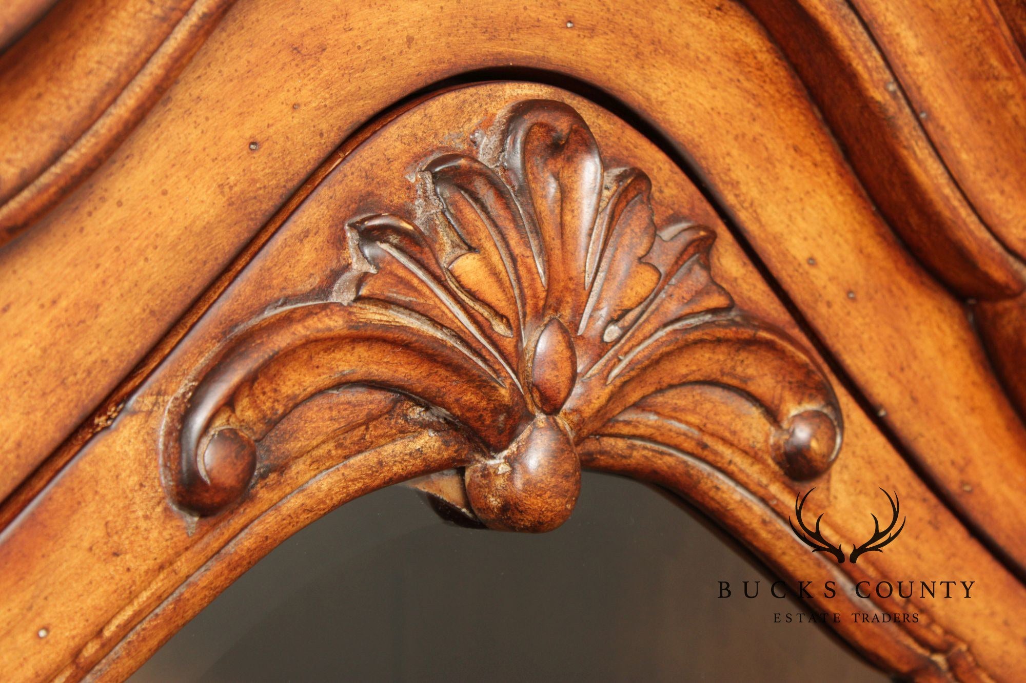 French Provincial Style Carved Wood Lighted Curio Display Cabinet